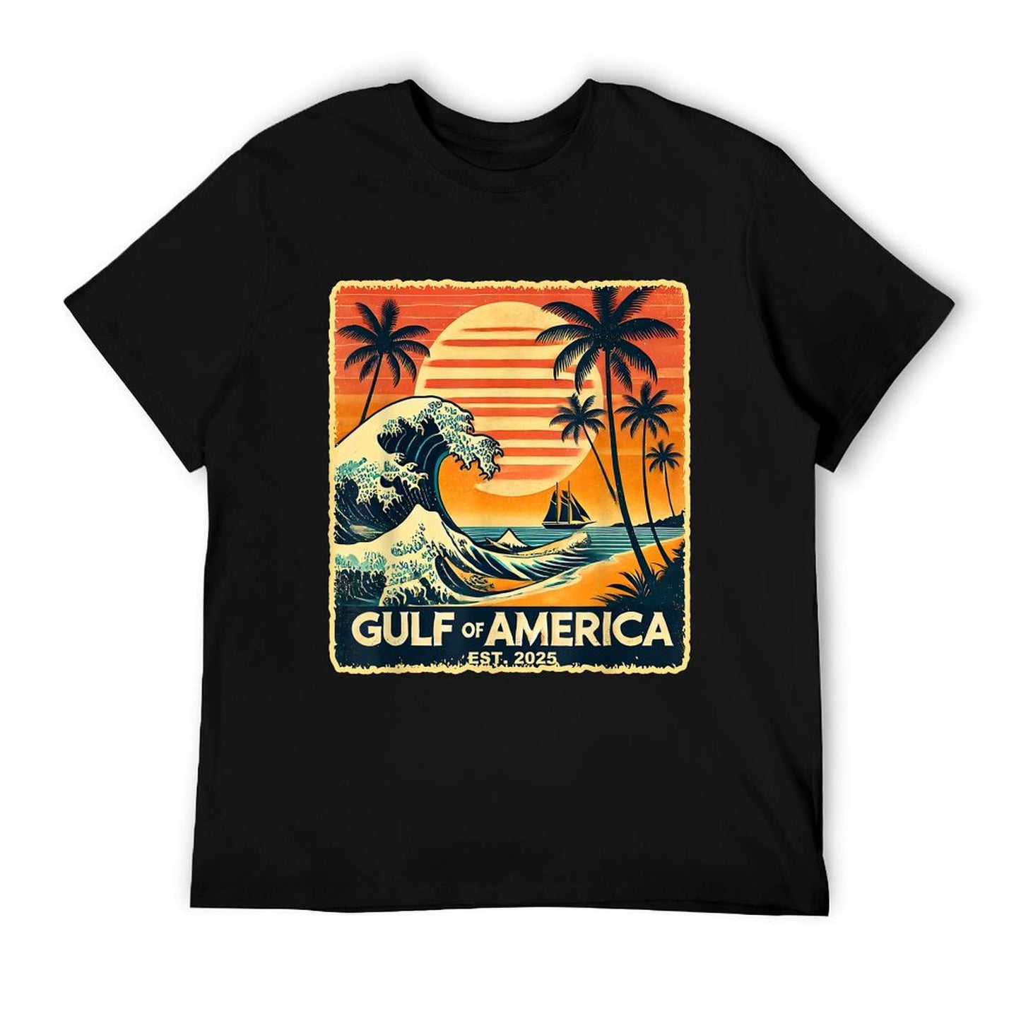 Retro Gulf Of USA America Est 2025 American Flag July 4th Heathered Texture T-Shirt