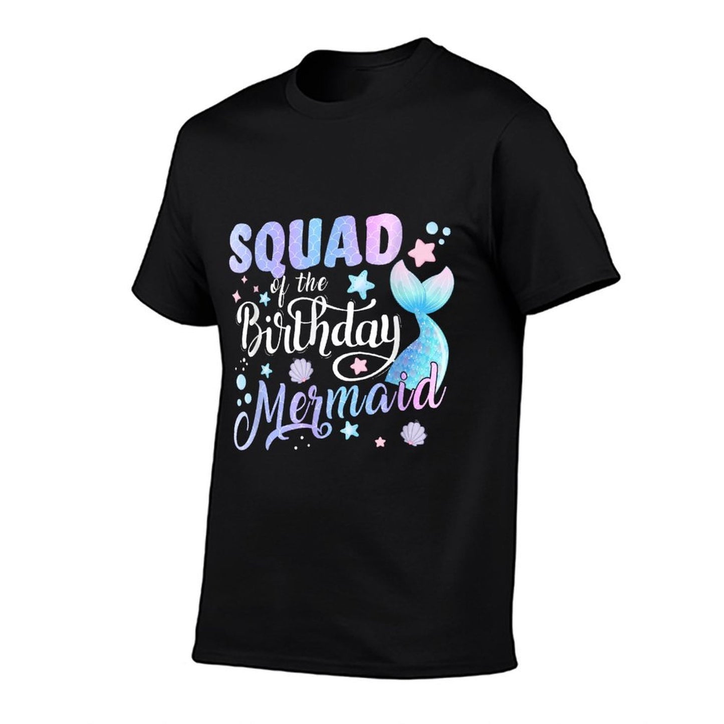 SQUAD Of The Birthday Mermaid Matching Family Party Mother Ribbed Collar T-Shirt