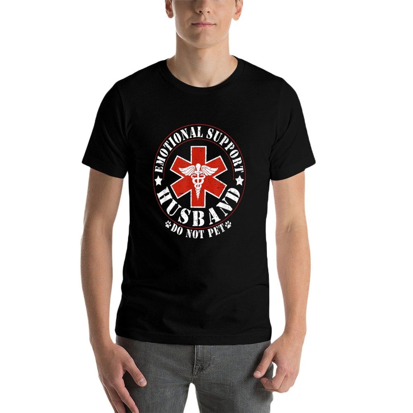 Emotional Support Husband Do Not Pet Funny Mens Husband Fade-proof Color T-Shirt