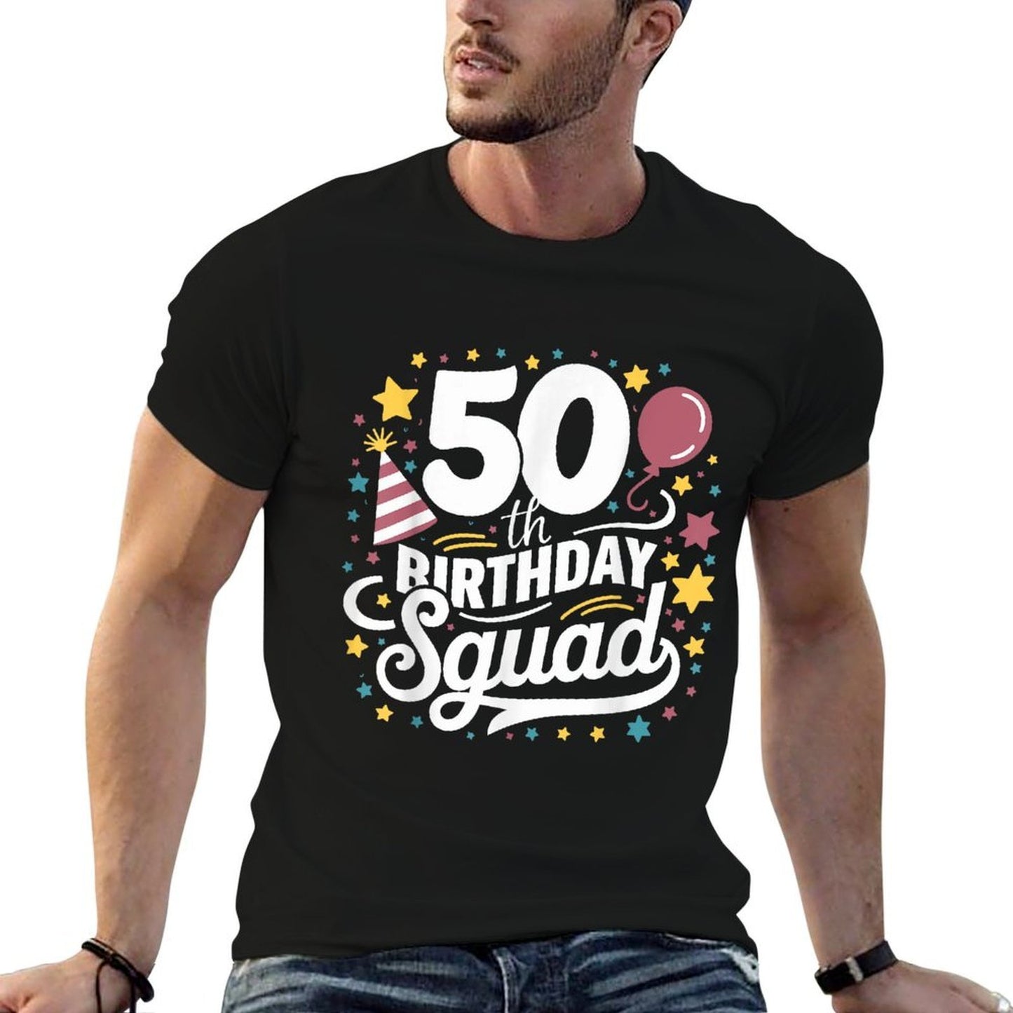 50th Birthday Squad Bday Party Family Friends Group Matching Heathered Texture T-Shirt