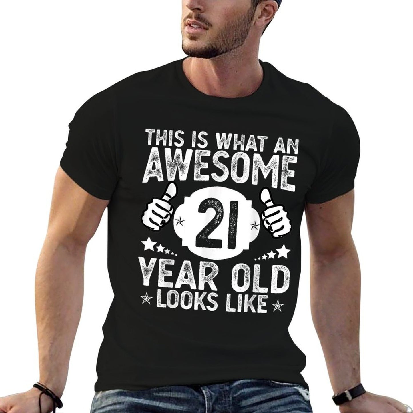 This Is What An Awesome 21 Year Old Looks Like 21st Birthday Ribbed Collar T-Shirt