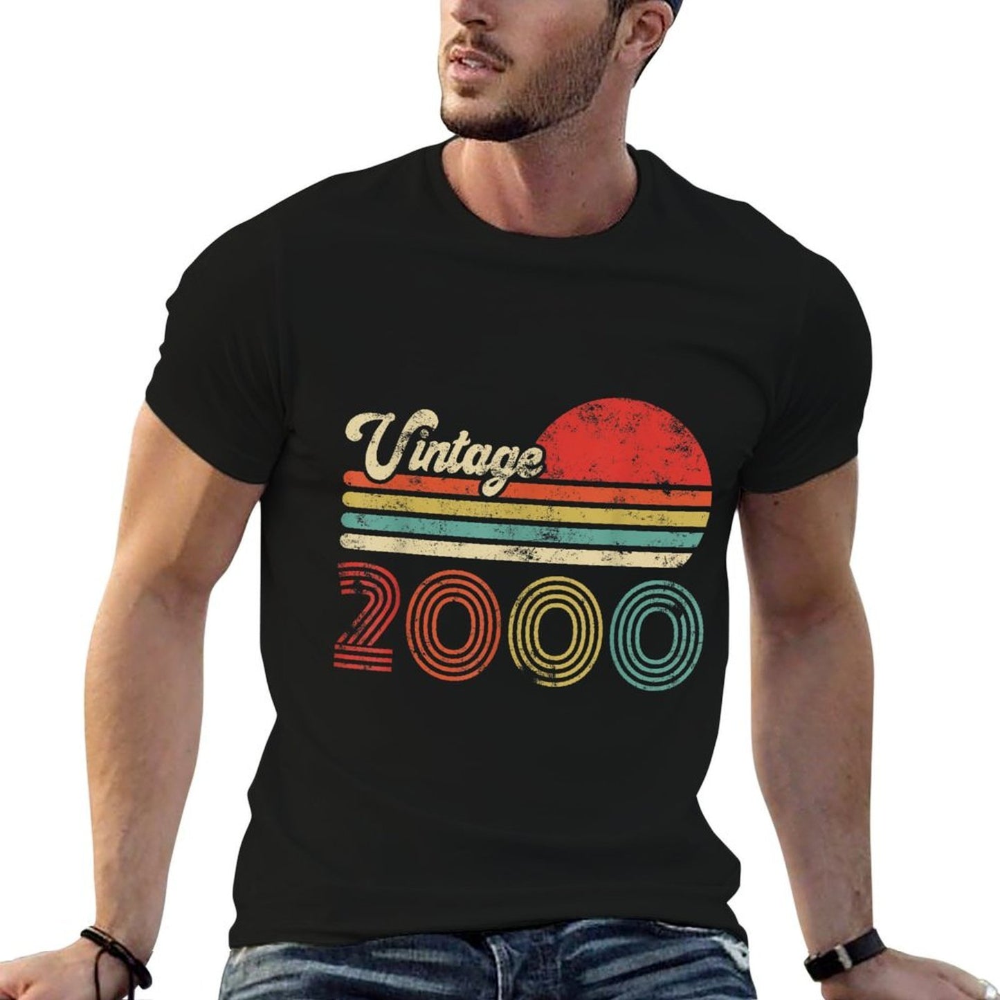 24 Year Old Birthday Vintage 2000 24th Birthday Ribbed Collar T-Shirt
