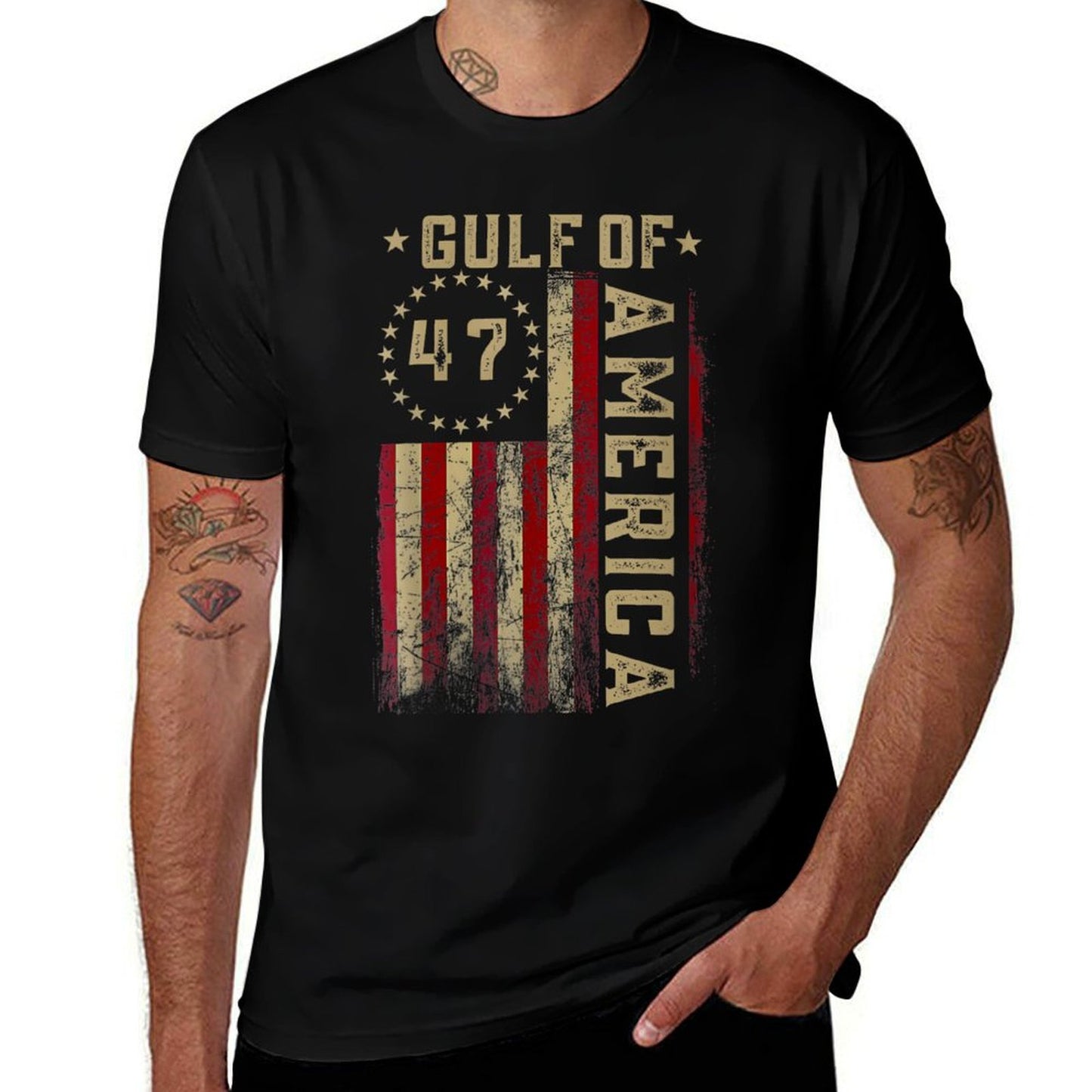 Womens Gulf of USA America Funny USA Flag V-Neck Summer-ready Fabric T-Shirt