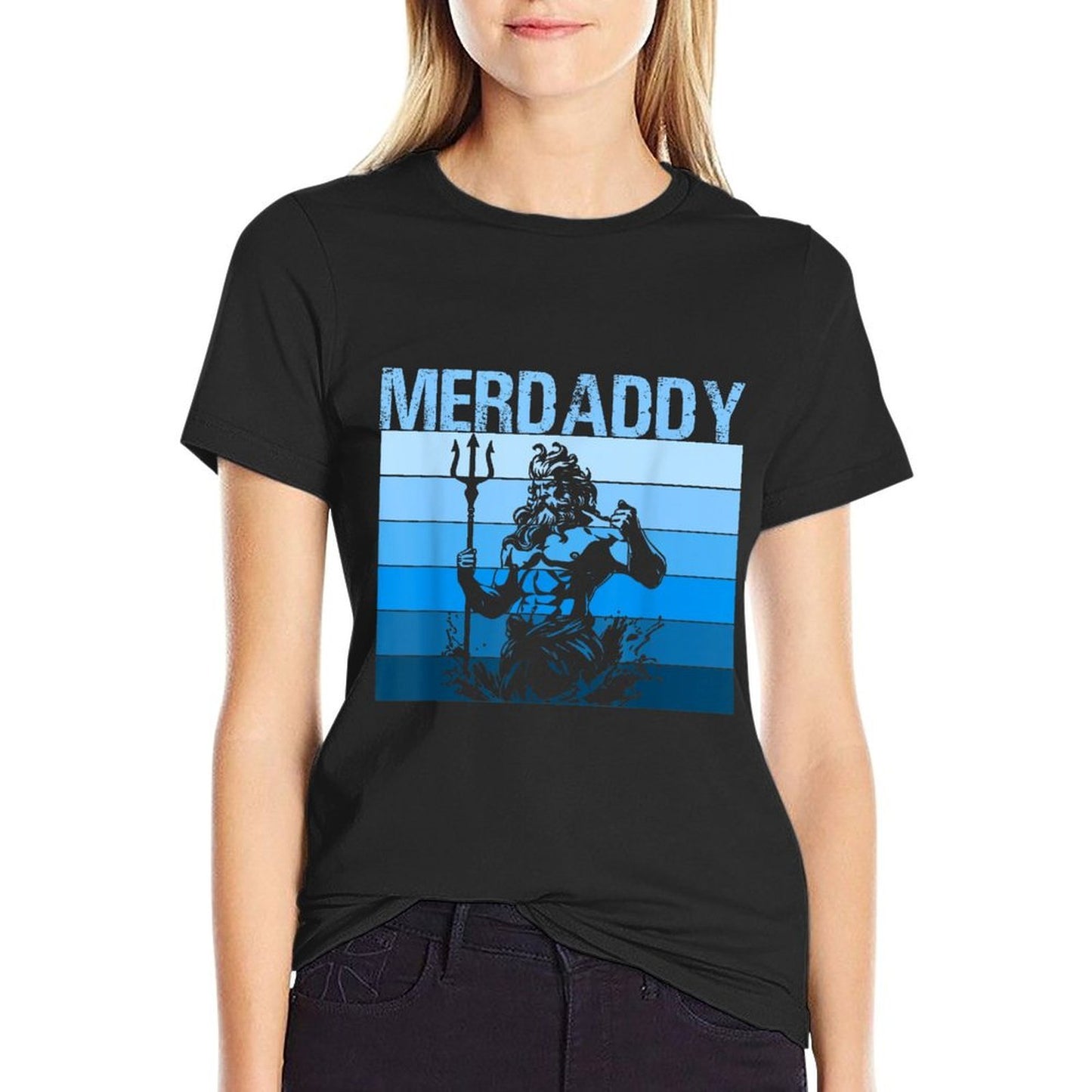 Merdaddy Mermaid Security Merman Daddy Fathers Day Swimmer Oversized Silhouette T-Shirt