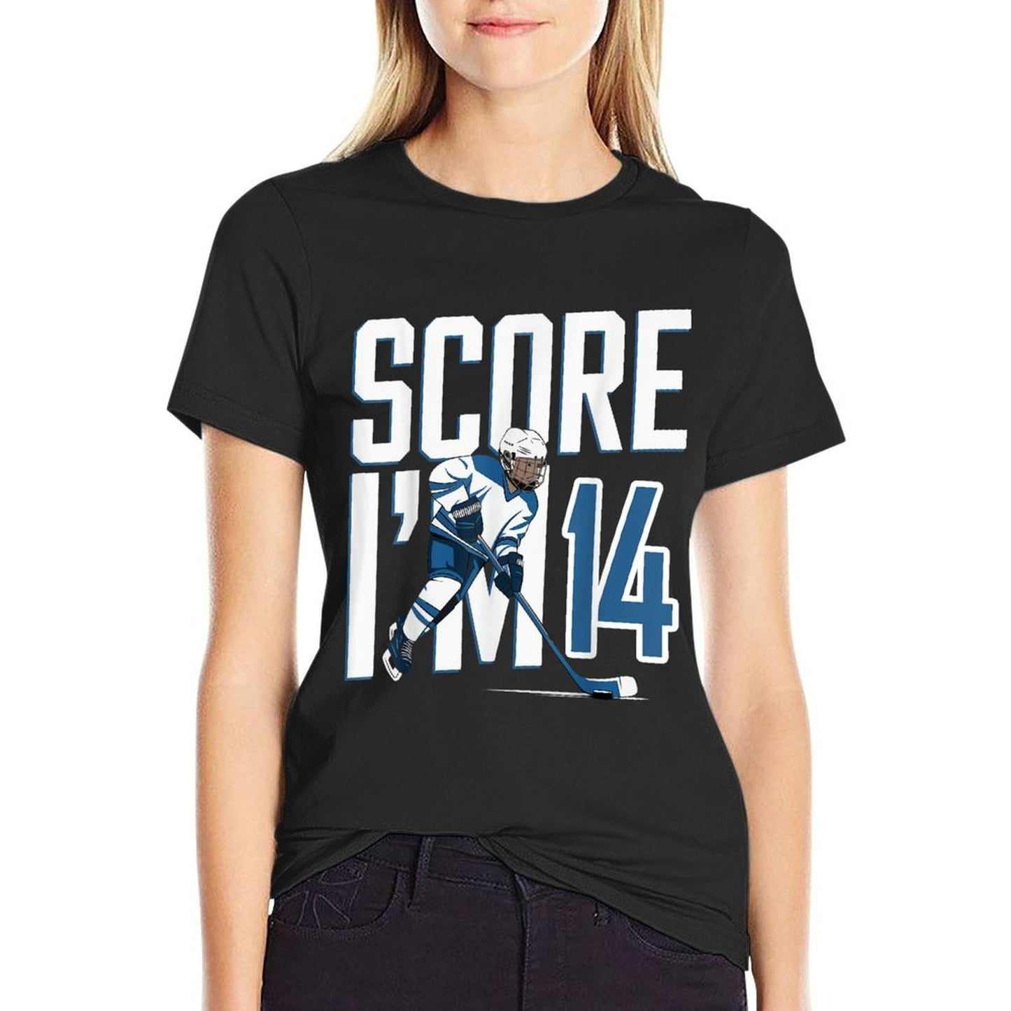 Fourteen 14 Years Old Ice Hockey for 14th Birthday Fade-proof Color T-Shirt