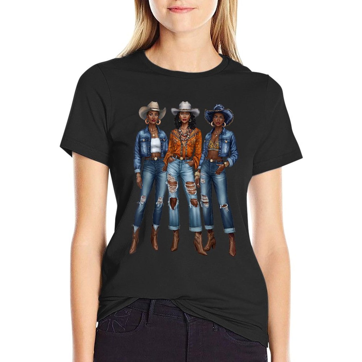 Black Cowgirl Vibes Melanin Black History Texas Fade-proof Color T-Shirt