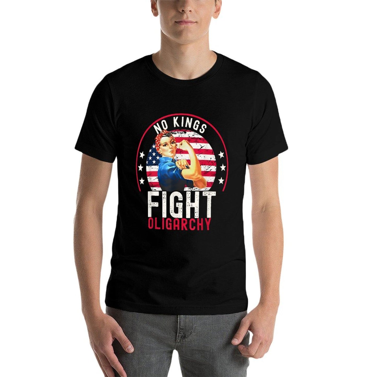 Vintage No Kings Fight Oligarchy Woman's Girl America Rolled Sleeves T-Shirt