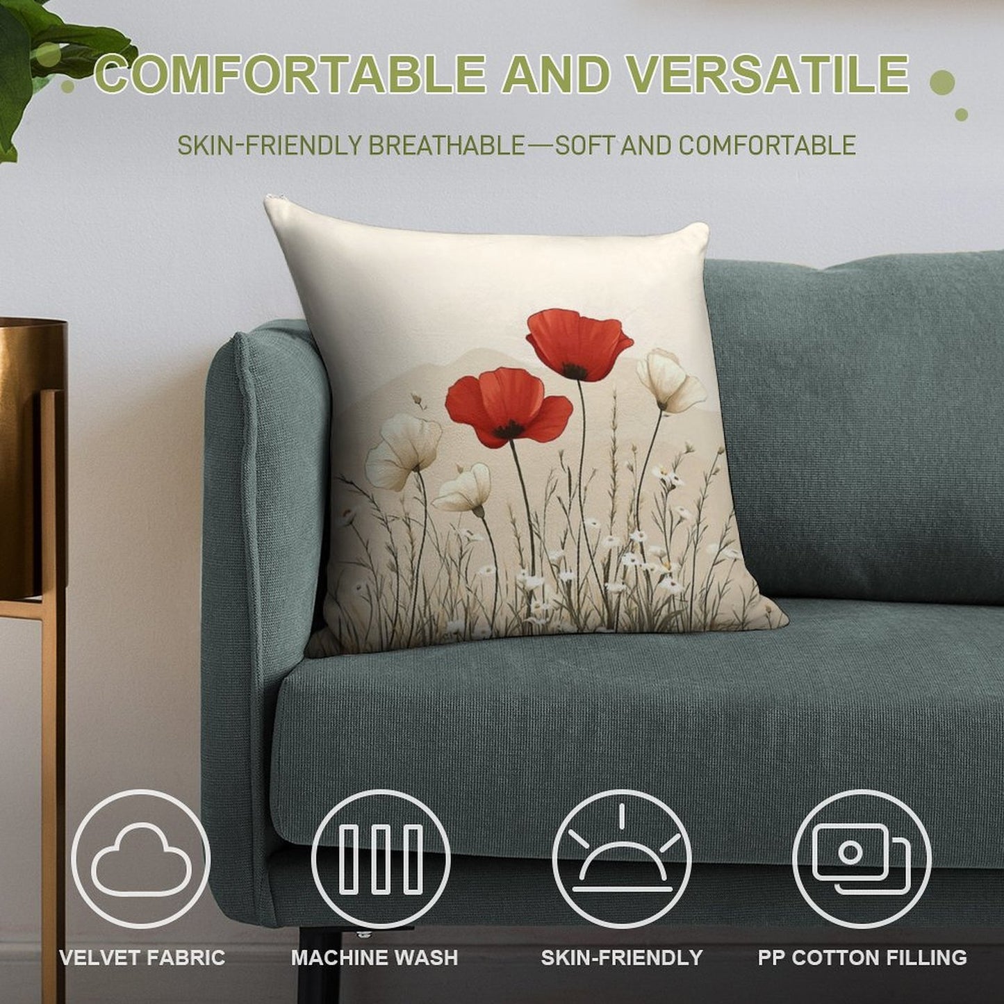 Red Poppies In Bloom Soft Home Decor Throw Pillow