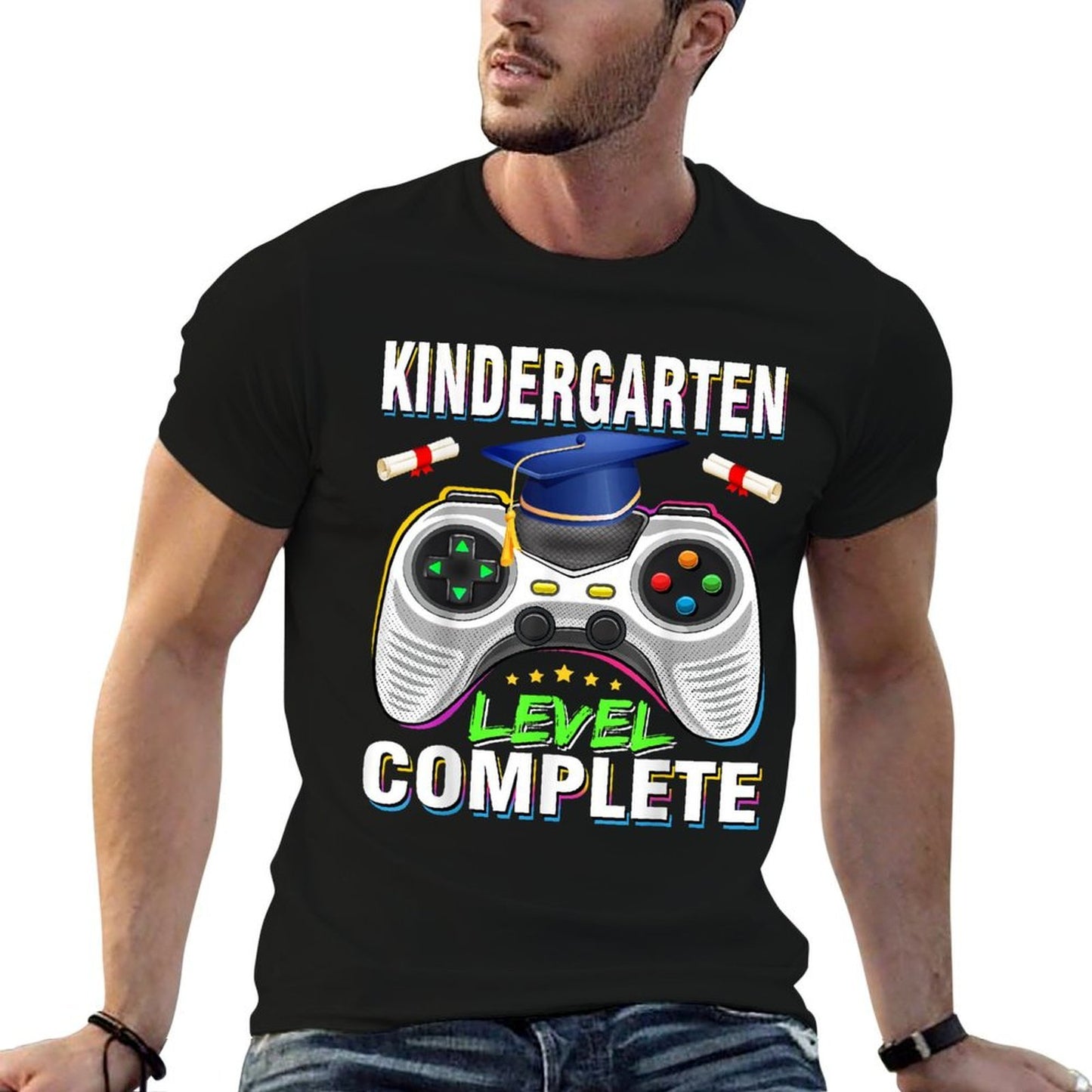 Kindergarten Level Complete Graduation Class 2024 Boys Gamer Fade-proof Color T-Shirt