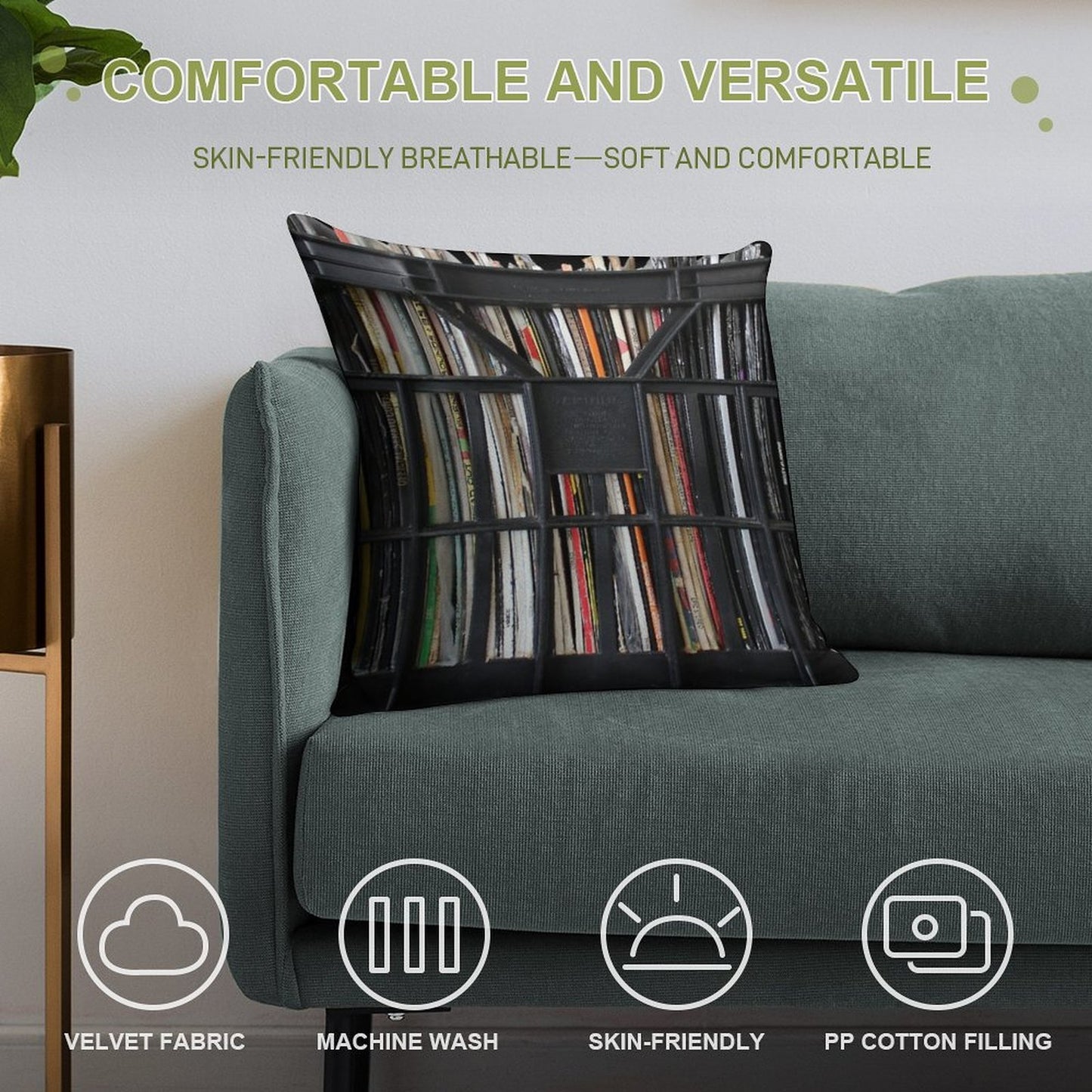 Vinyl Record Rock, Metal, Hip Hop, Rap, Reggae, Jazz Albums DJ Crate Collection 1 Soft Home Decor Throw Pillow