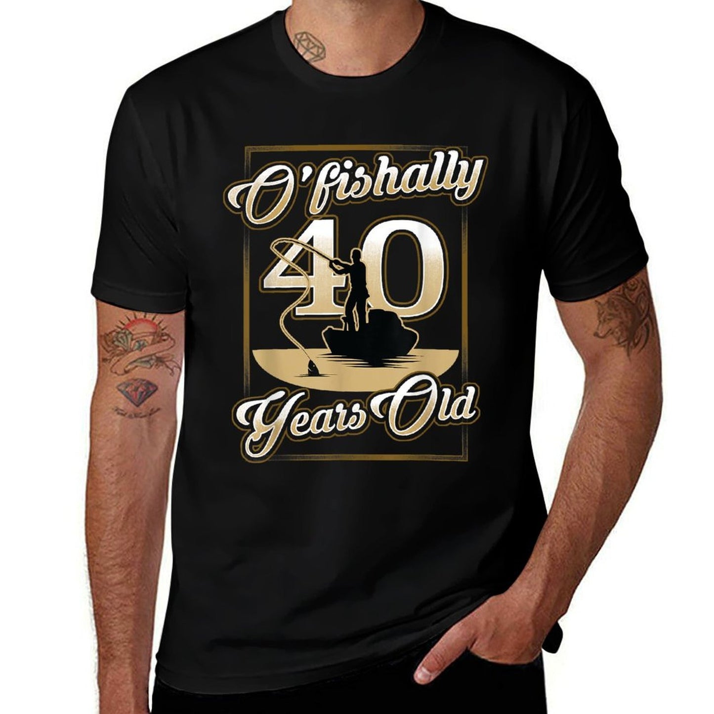 O-Fishally 40 Years Old 50th Fishing Birthday Fade-proof Color T-Shirt