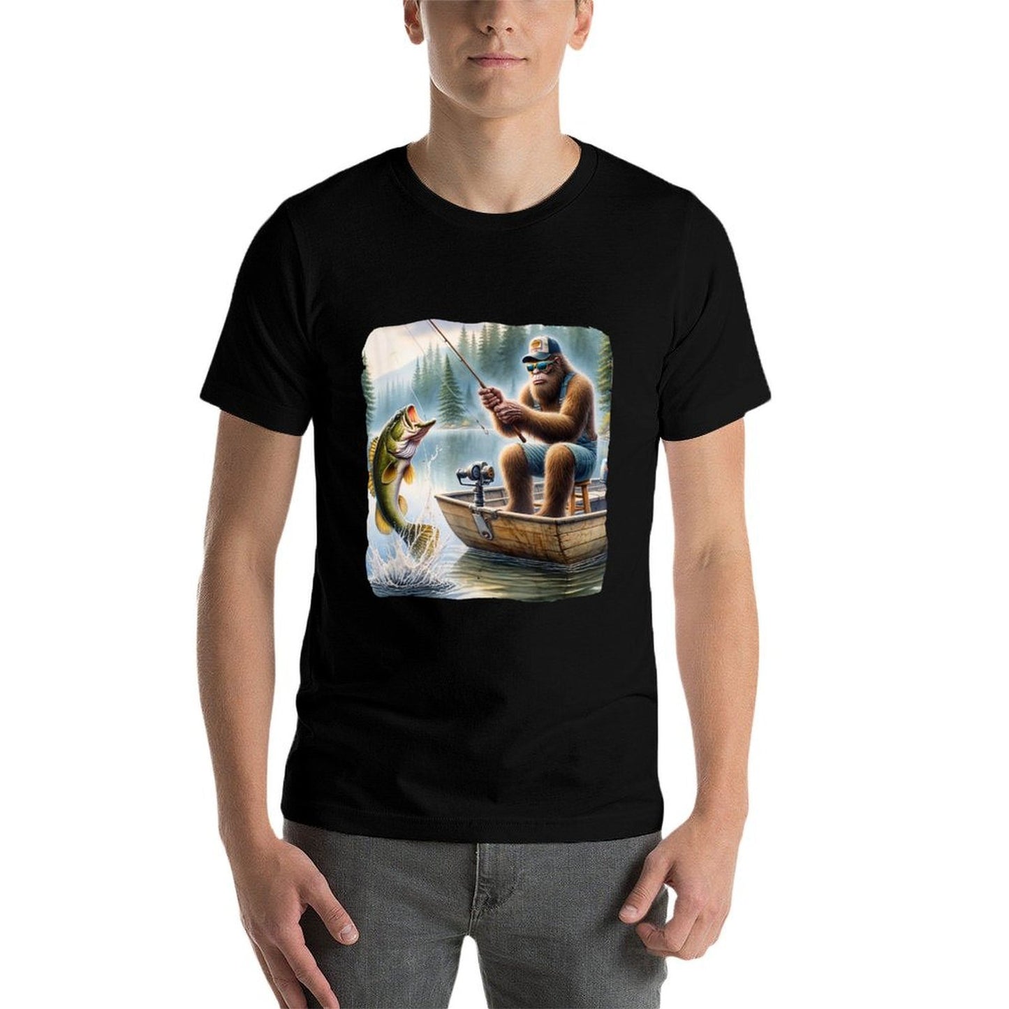 Bigfoot Fishing Funny Sasquatch Summer Bass Fisherman Soft T-Shirt