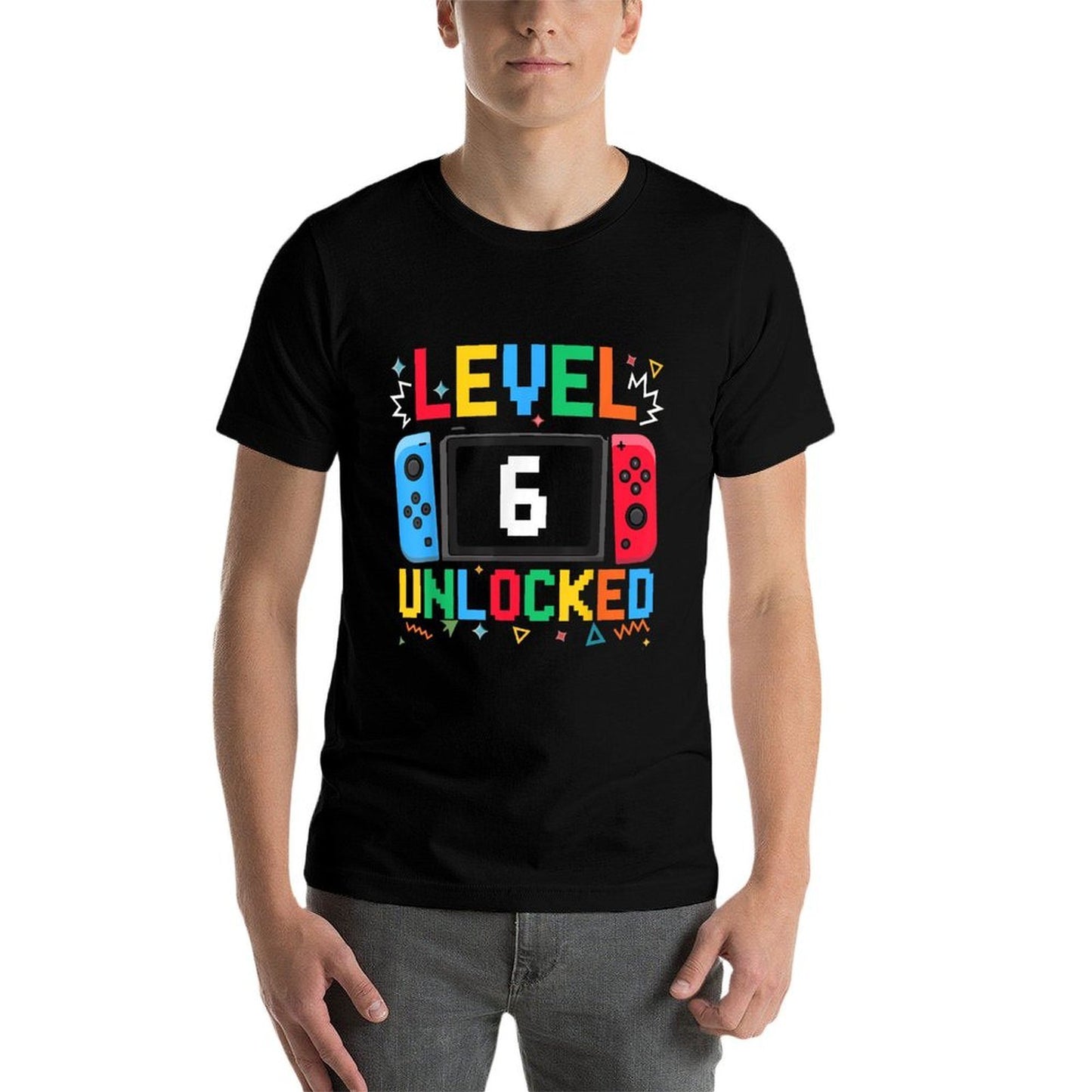 Level 6 Unlocked Birthday Video Gamer 6th Birthday Kids Boys Heathered Texture T-Shirt