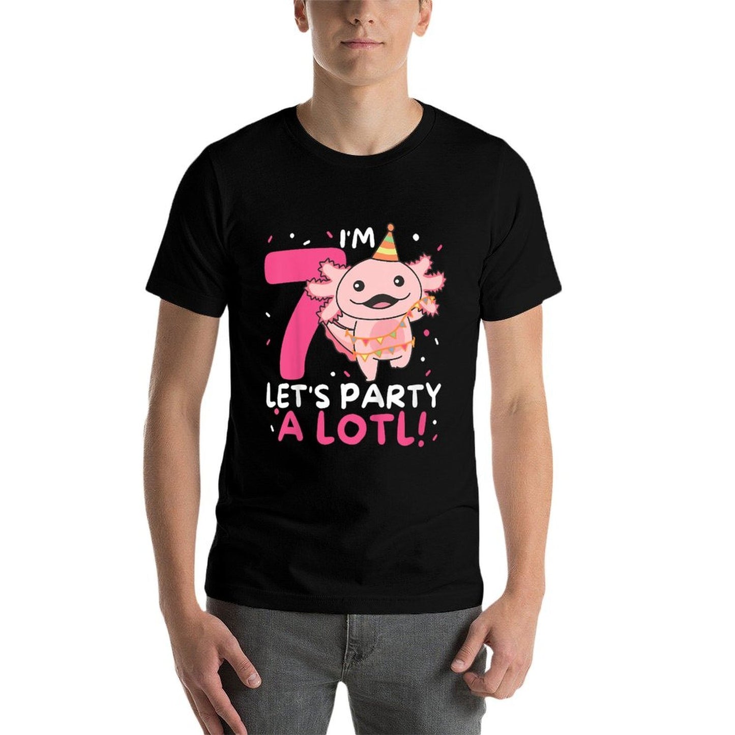 Kids 7th Birthday Axolotl Pun Let's Party A Lotl Durable T-Shirt
