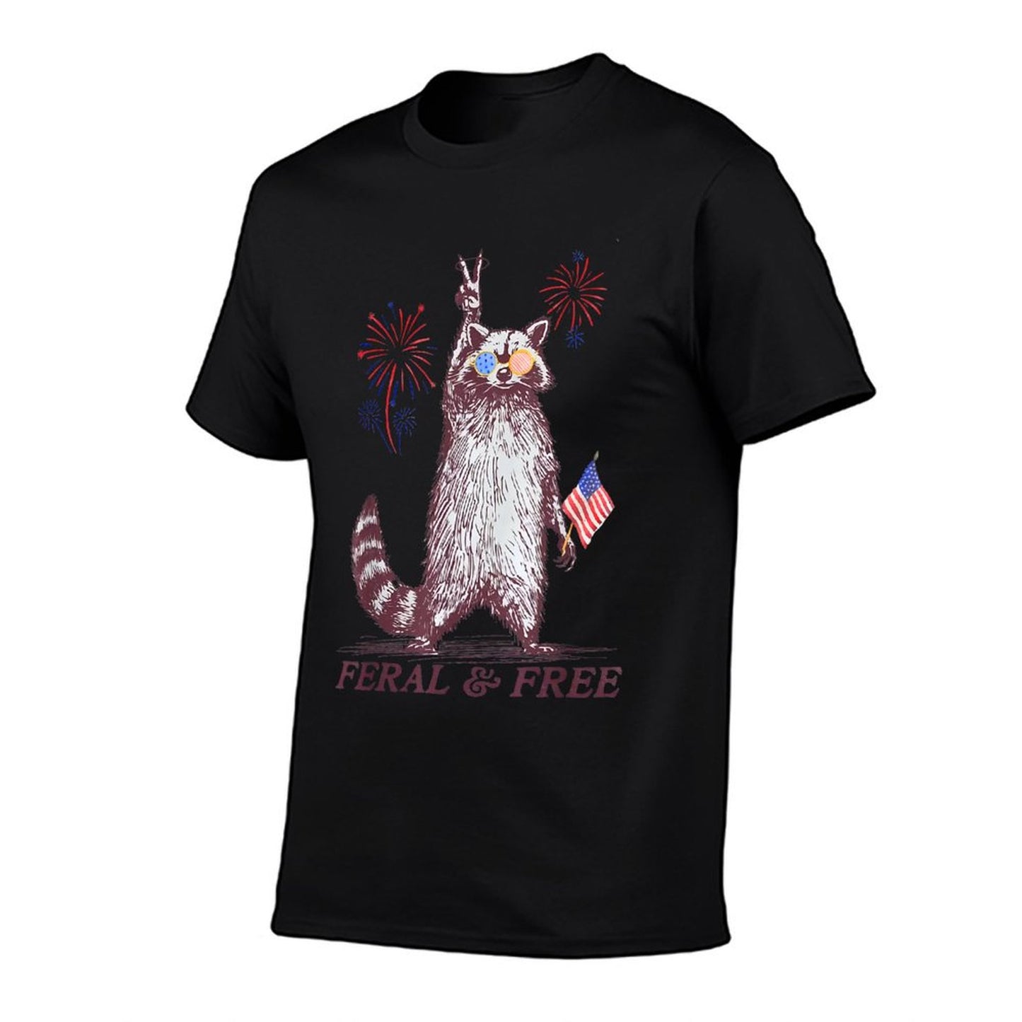 Feral & Free Funny Patriotic Racoon Feral And Free 4th July Eco-friendly Material T-Shirt