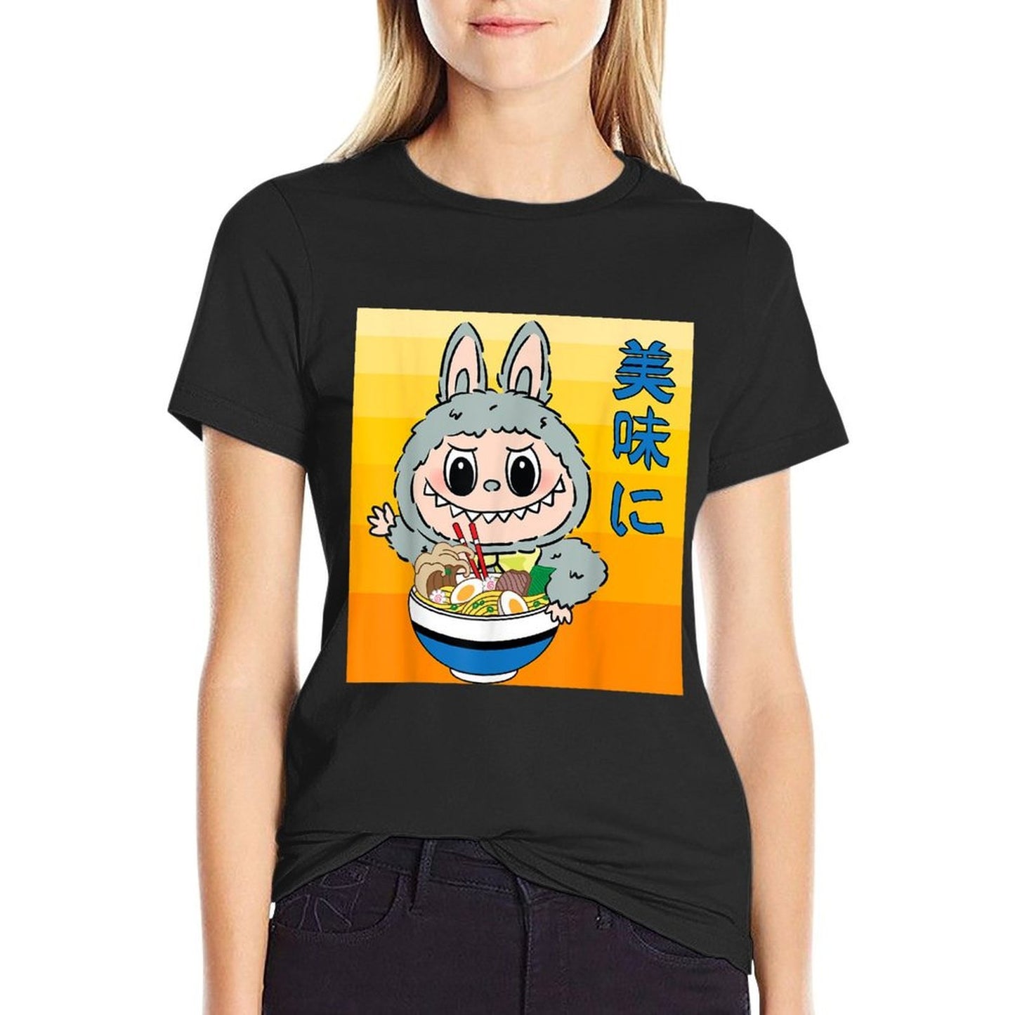 Funny Labubu Eating Ramen Japanese Monster Lover Birthday Vintage-inspired T-Shirt