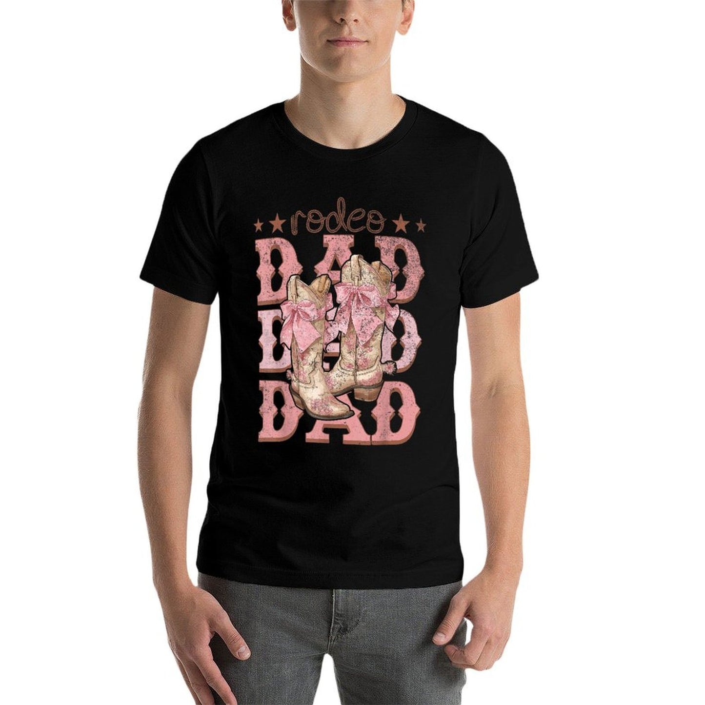 Rodeo Dad Pink Boots Coquette Cow-Girl Birthday Party Ribbed Collar T-Shirt