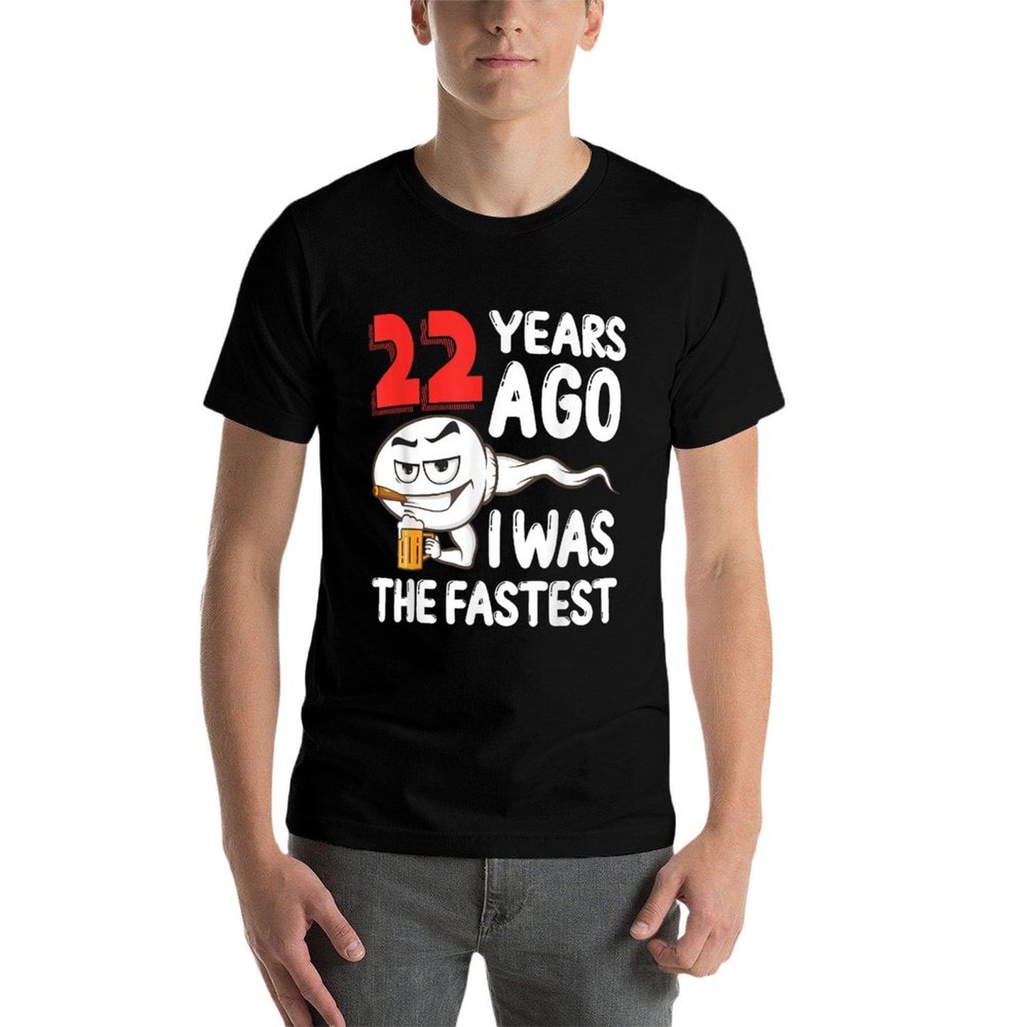 Mens 22nd Birthday Gag Dress 22 Years Ago I Was The Fastest Funny Ribbed Collar T-Shirt