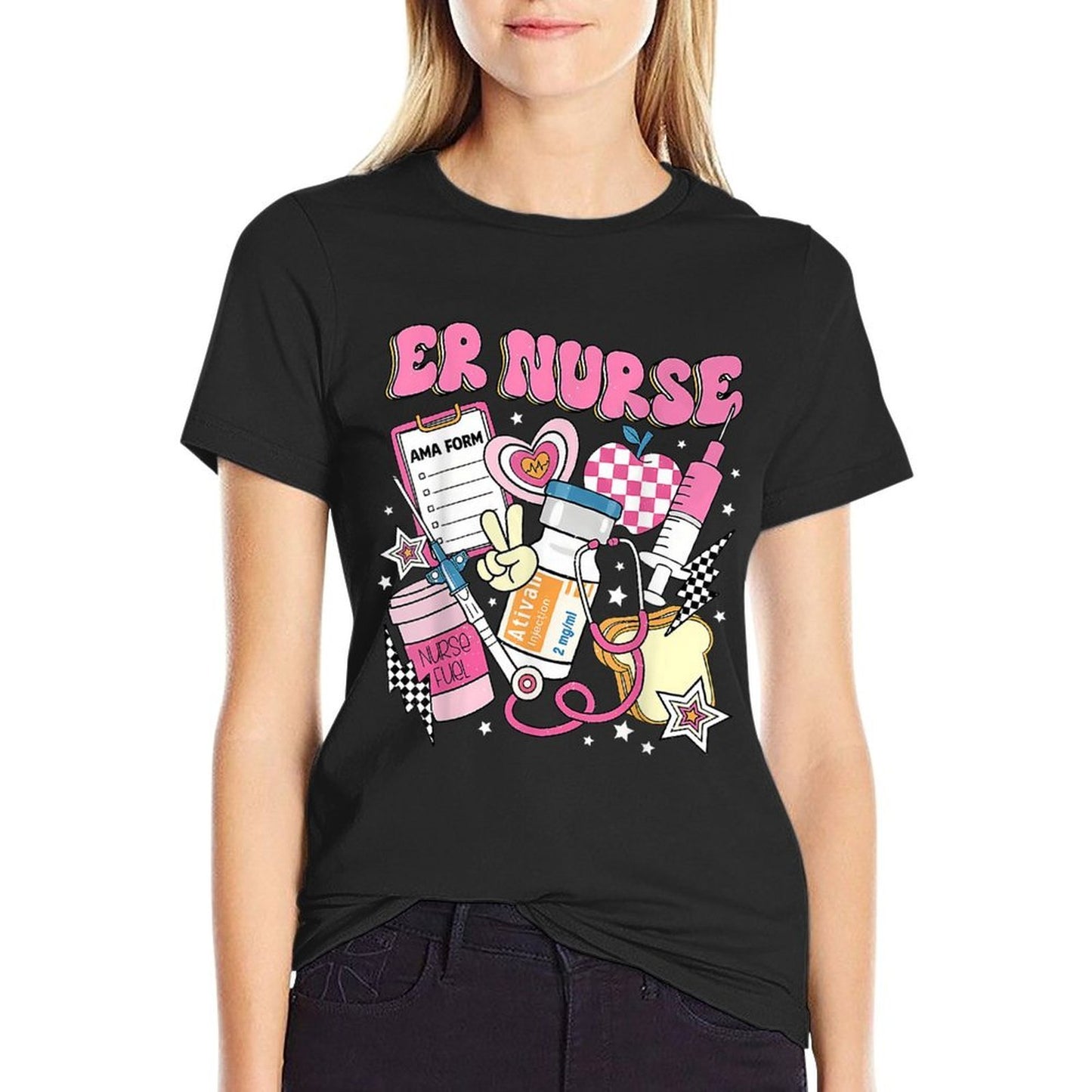 Retro Pink ER Nurse Funny Emergency Room Rn Wrinkle-resistant T-Shirt