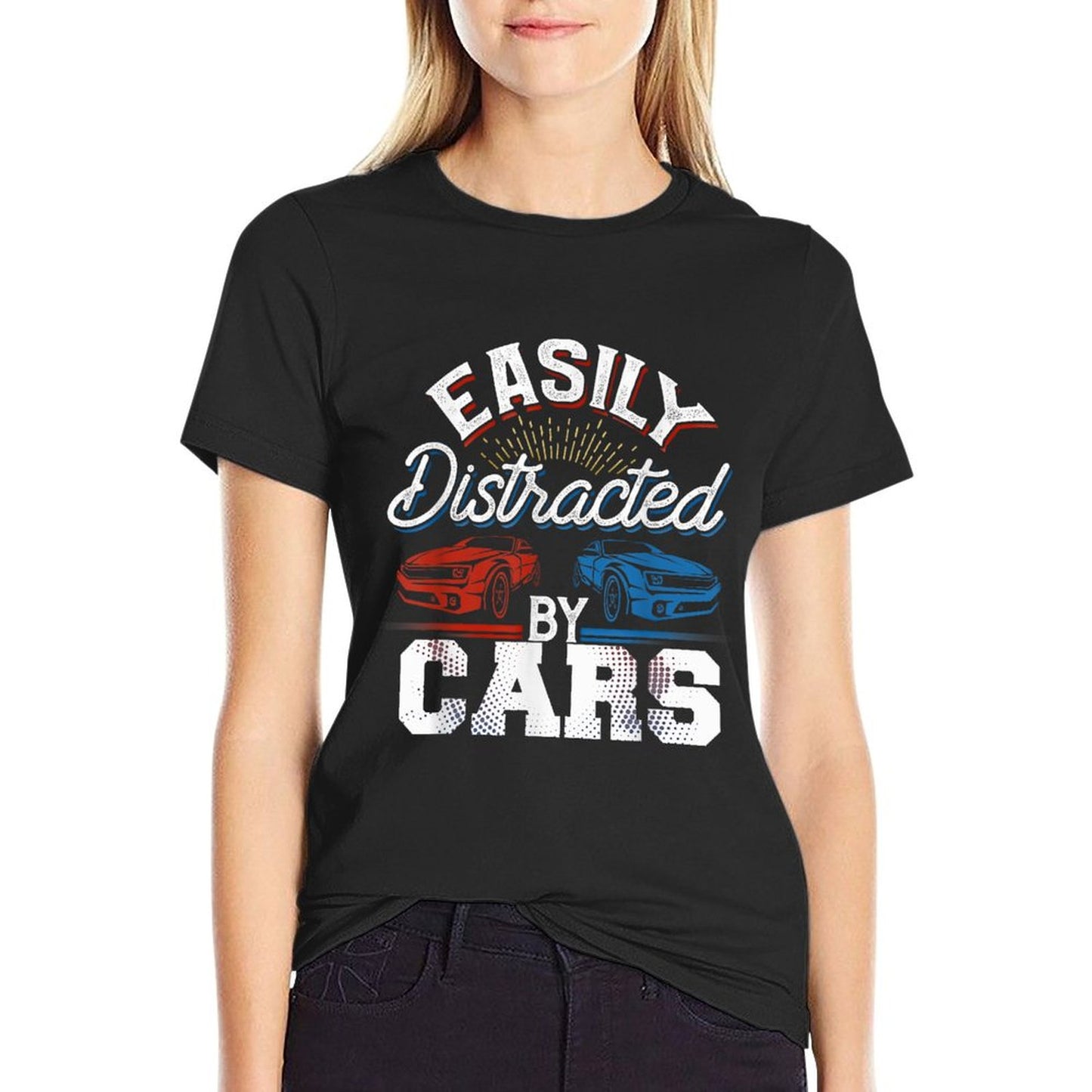 Easily Distracted By Cars Racing Cars Fans Gift Speed Driver Oversized Silhouette T-Shirt