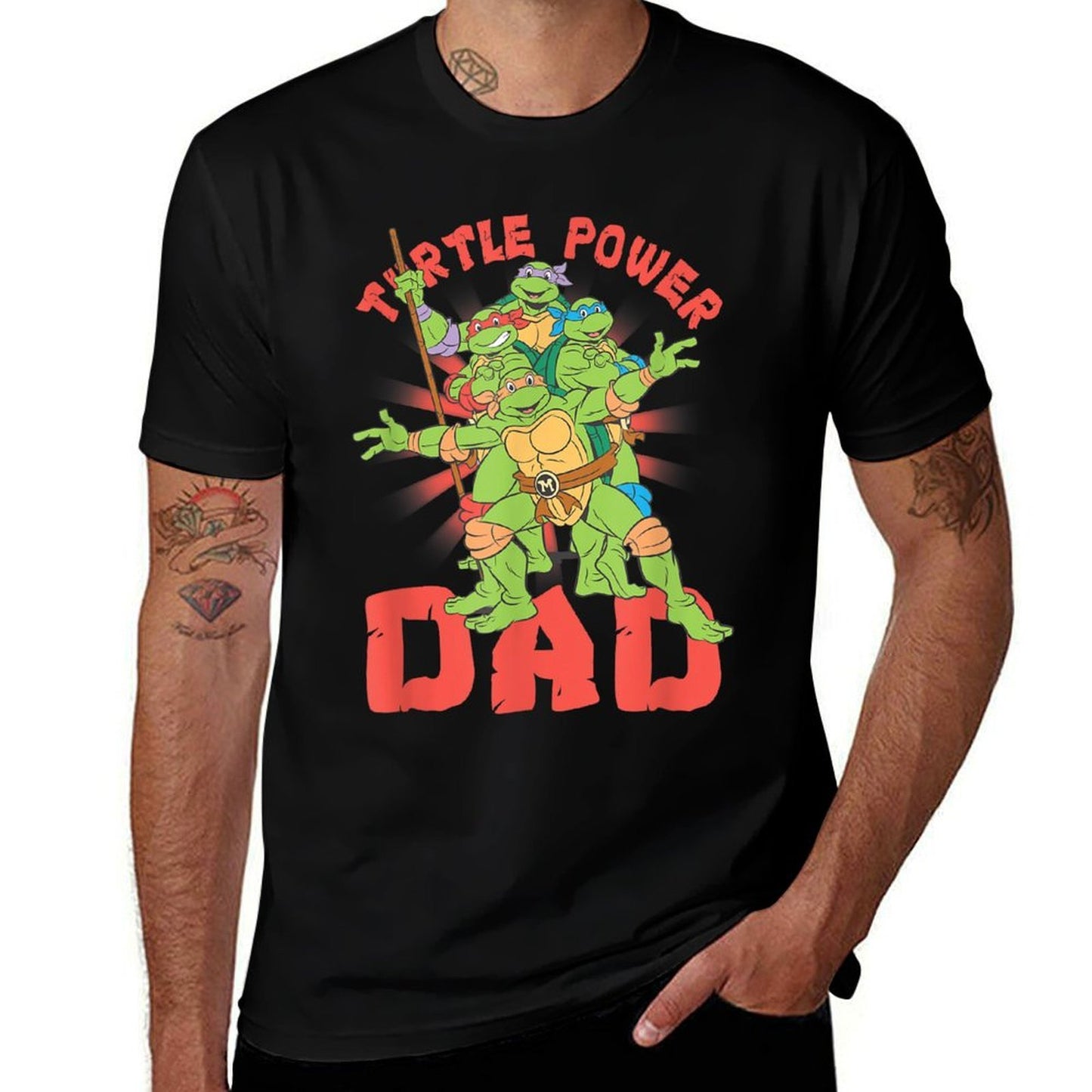 Teenage Mutant Ninja Turtles Dad Turtle Power Poster Ribbed Collar T-Shirt