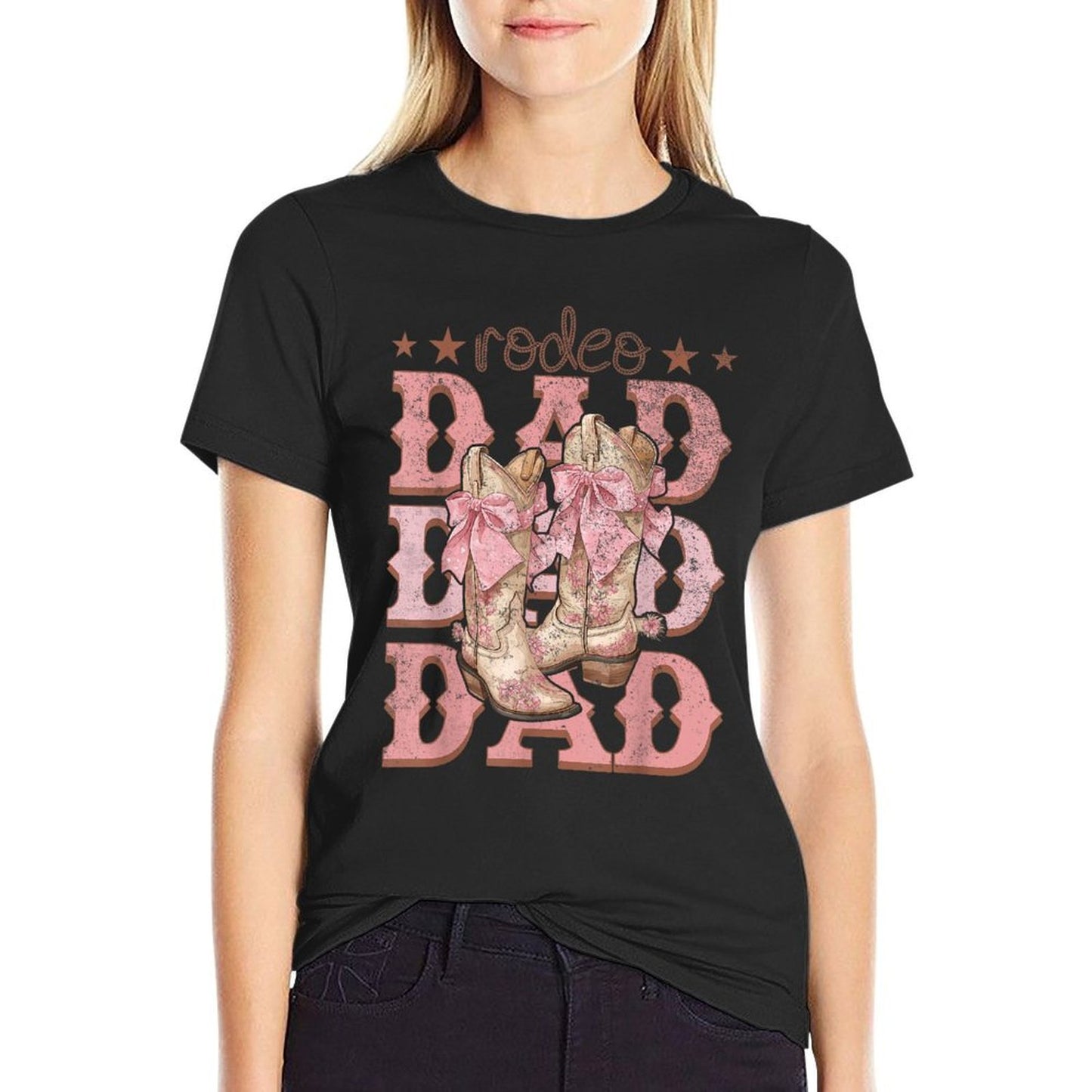Rodeo Dad Pink Boots Coquette Cow-Girl Birthday Party Ribbed Collar T-Shirt