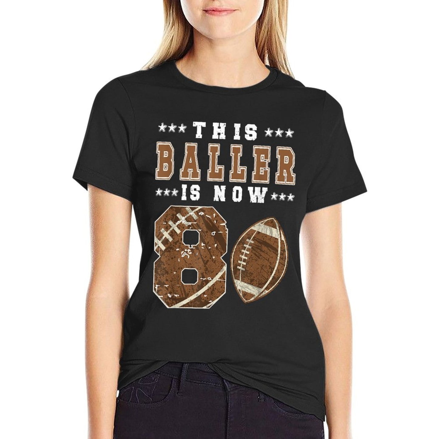 8th Birthday Football Boy Eight Year Old Football Player Graphic-printed T-Shirt