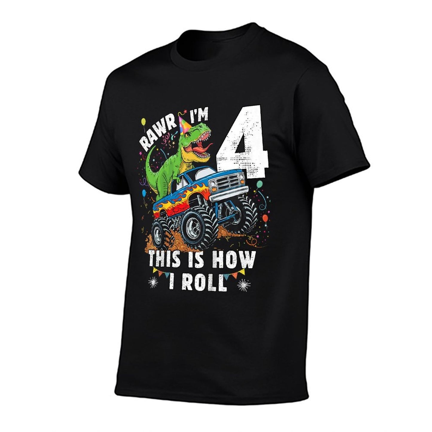 Kids Dinosaur Monster Truck 4th Birthday Boy T Rex 4 Year Old Wrinkle-resistant T-Shirt