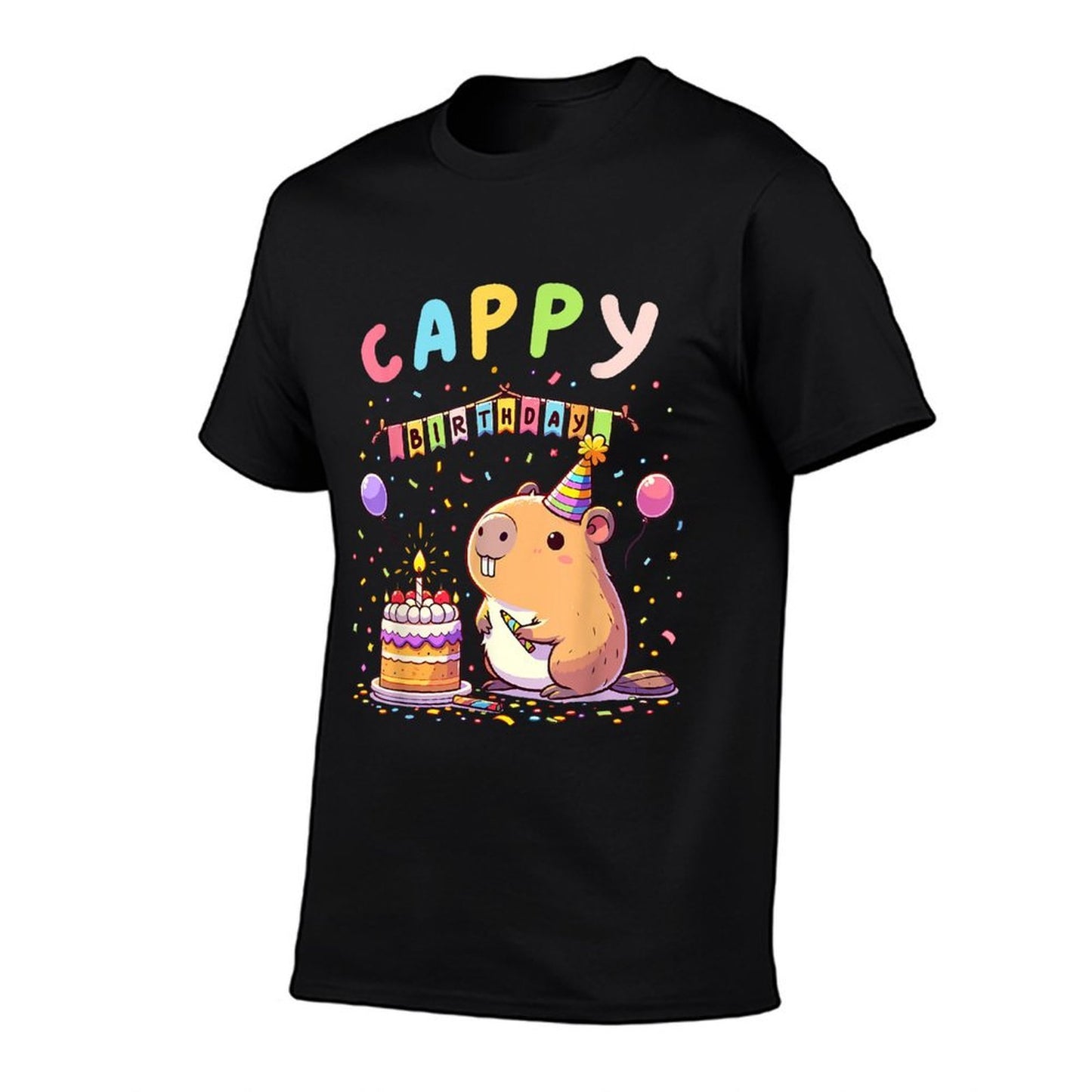 Cappy Birthday Capybara Lovers Girl Boy Happy Birthday Party Oversized Silhouette T-Shirt