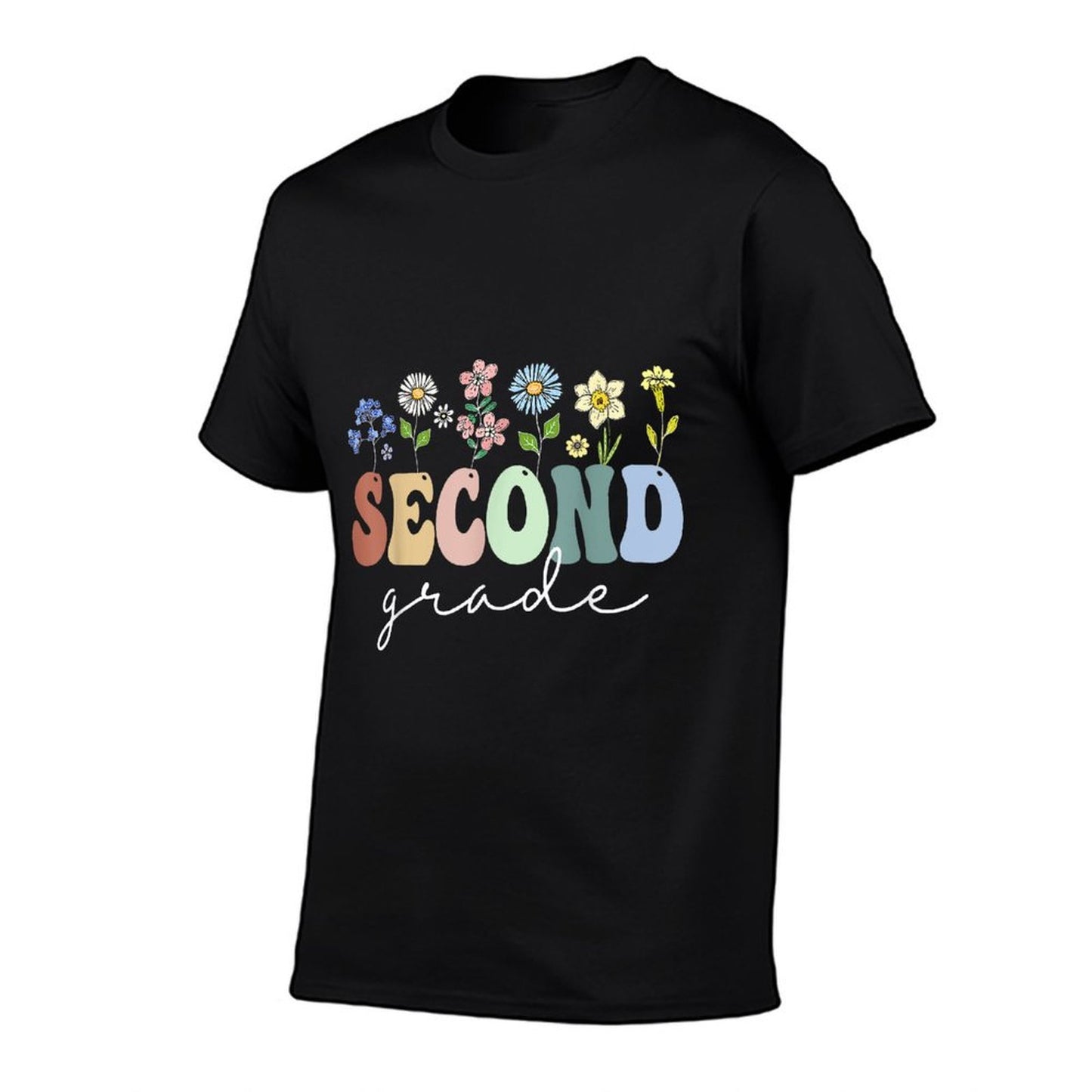 2nd Grade Wildflower Floral Back To School Gift For Teachers Rolled Sleeves T-Shirt
