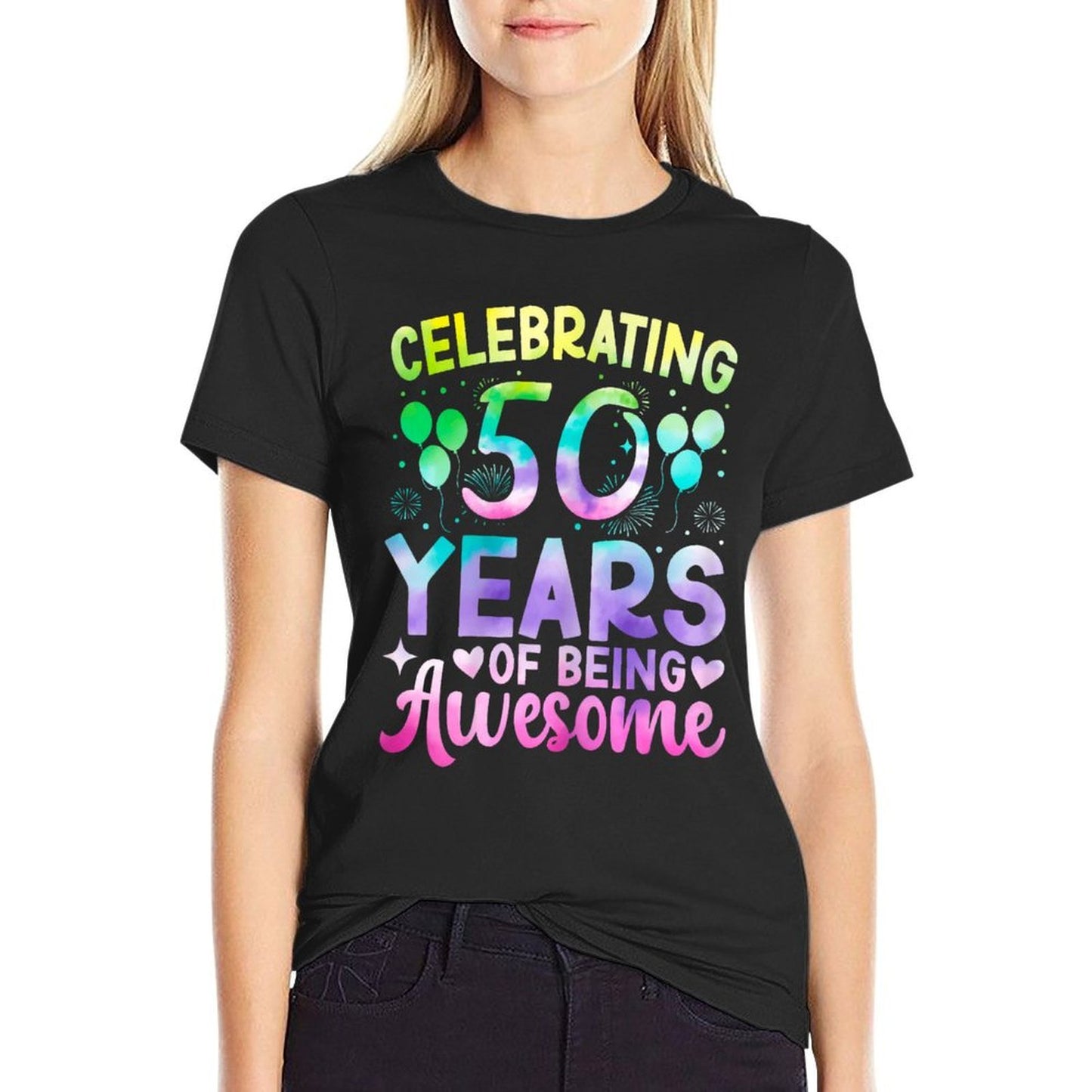 50th Birthday Women 50 Year Old Tie Die Birthday Tagless Design T-Shirt