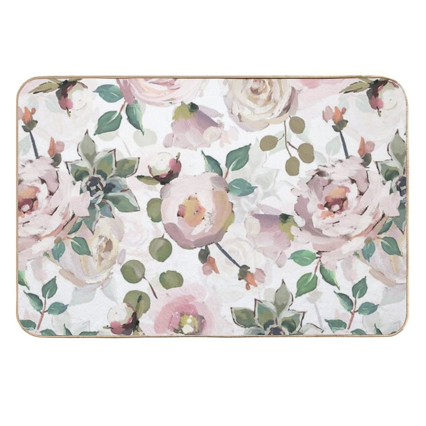 White BlushVan Gogh Roses Botanical Garden Pattern Durable Bath Mat