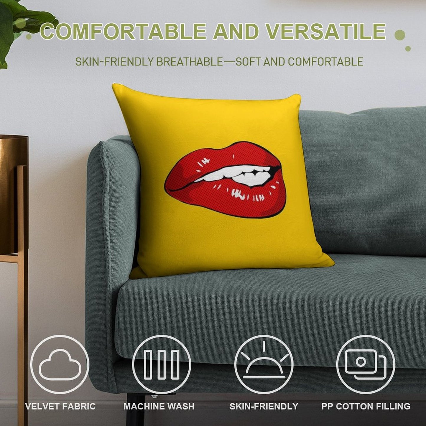 Sexy Biting Lips Throw Pillow Face Mask Soft Easy Maintenance Throw Pillow