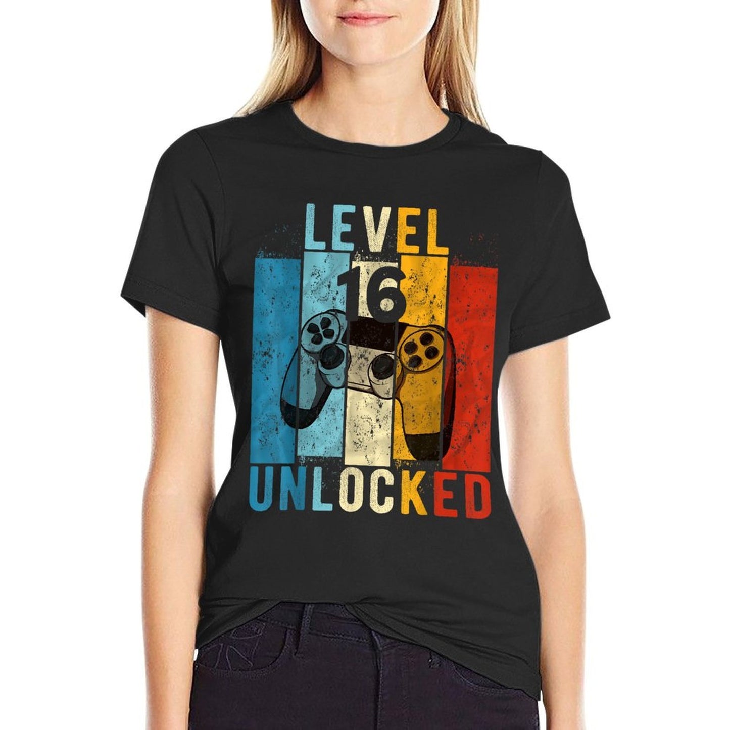 Level 16 Unlocked Video Gamer 16 Year Old 16th Birthday Gift Summer-ready Fabric T-Shirt