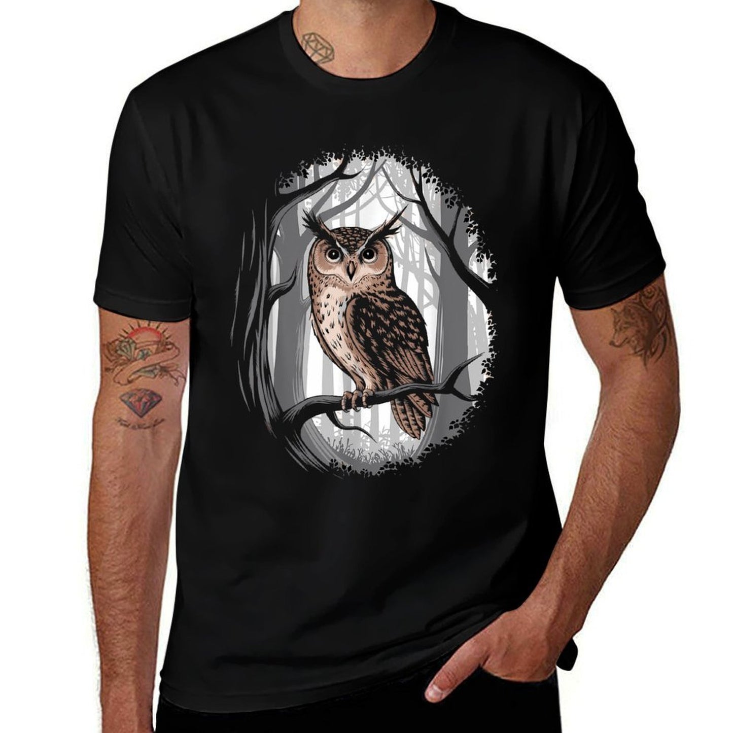 Wisdom Of The Forest Majestic Owl In Twilight Stretchy T-Shirt