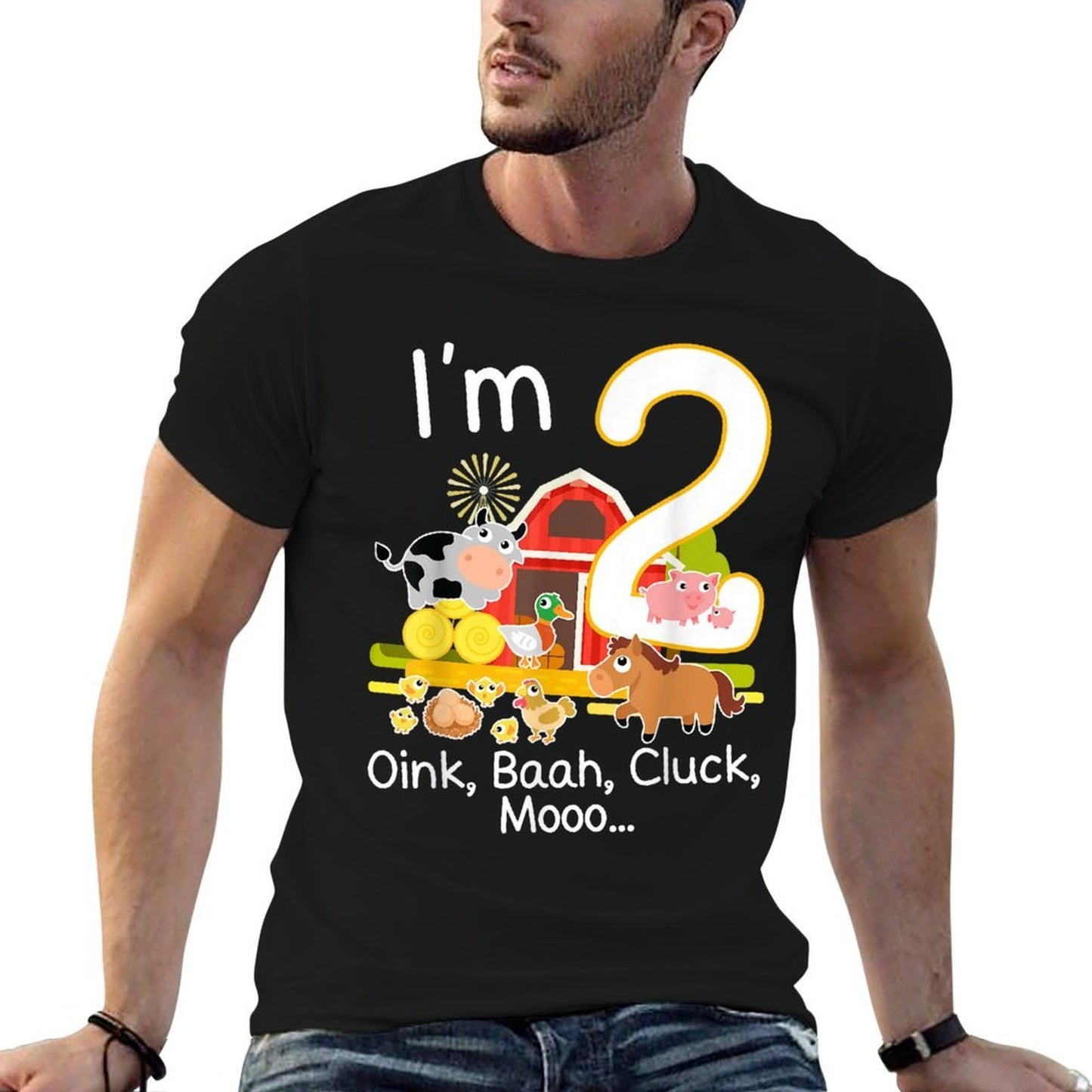 2nd Birthday 2 Year Old Farm Animal Family B-Day Famer Party Eco-friendly Material T-Shirt