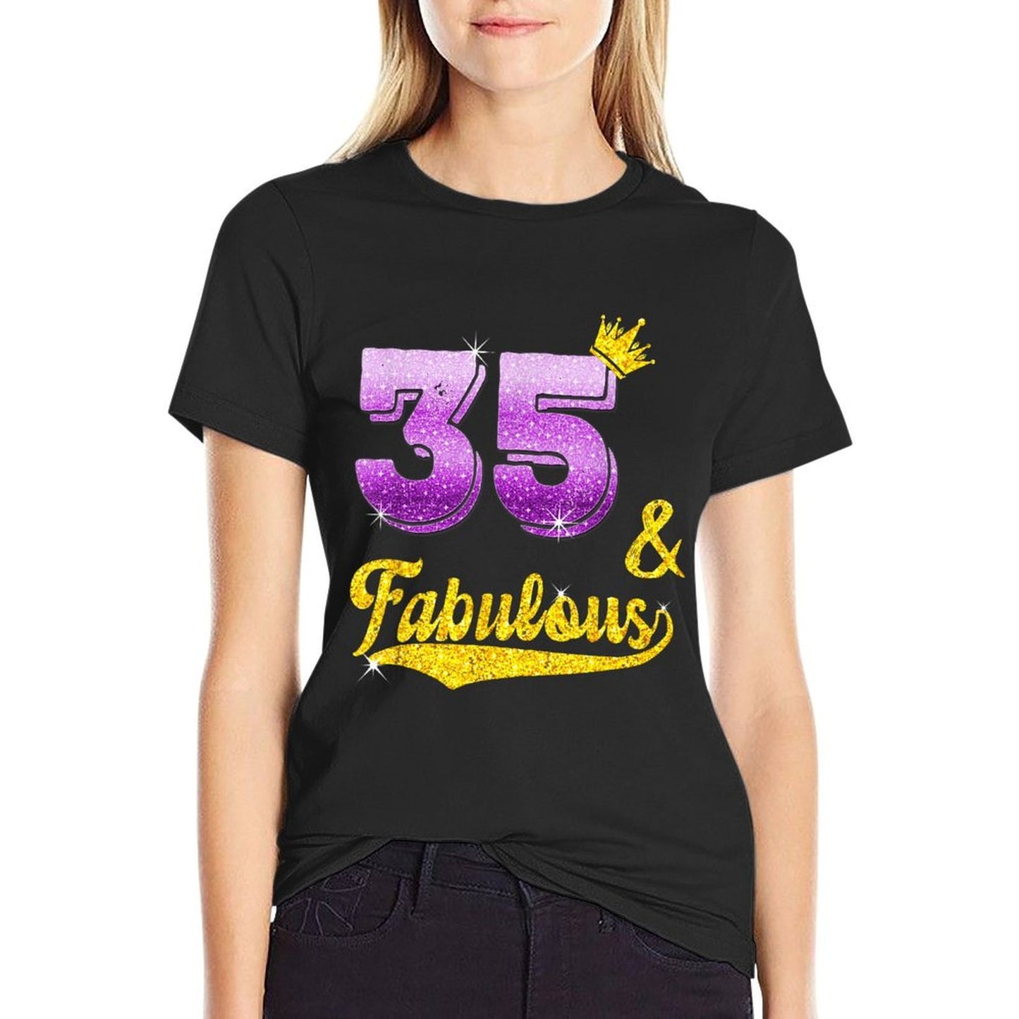 35 And Fabulous - 35 Years Old Gift - 35th Birthday Ribbed Collar T-Shirt