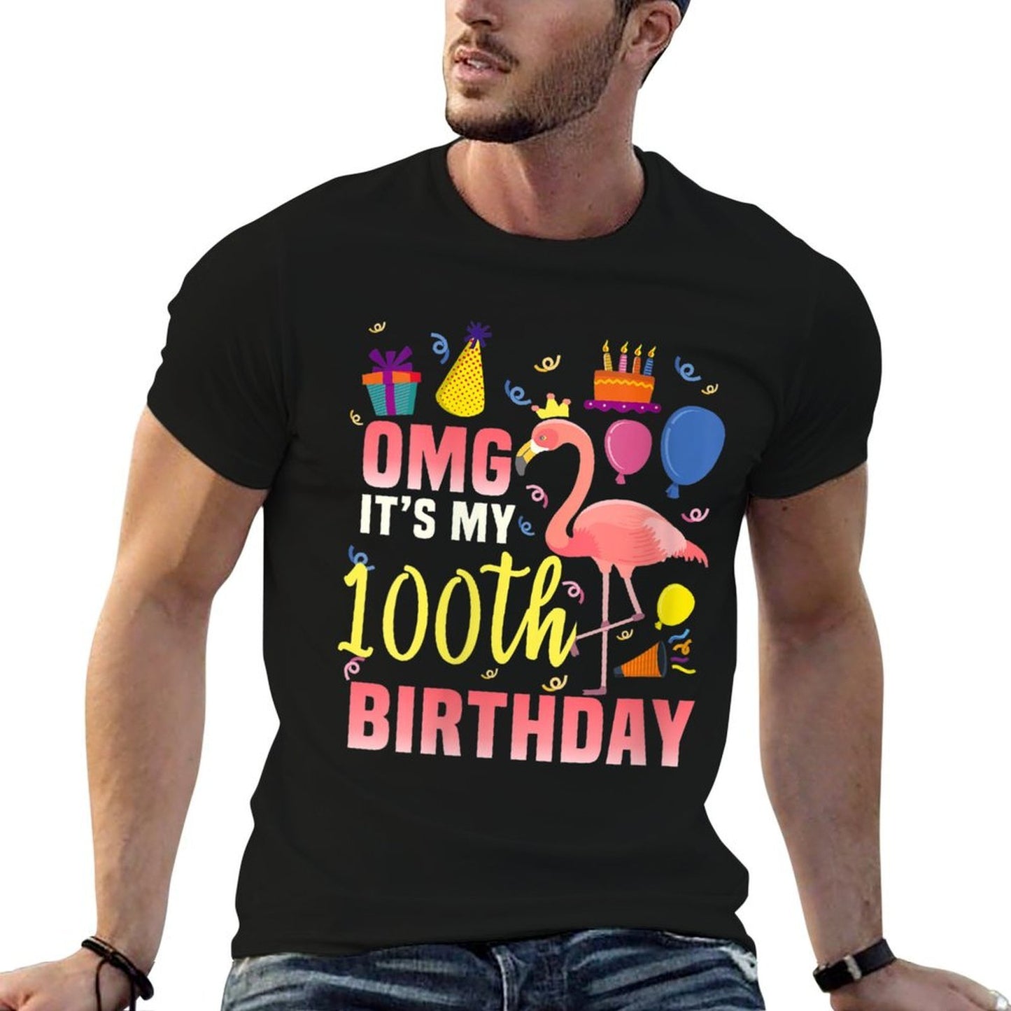 Womens 100 Year Old Women Men Gift Flamingo It's My 100th Birthday Stretchy T-Shirt