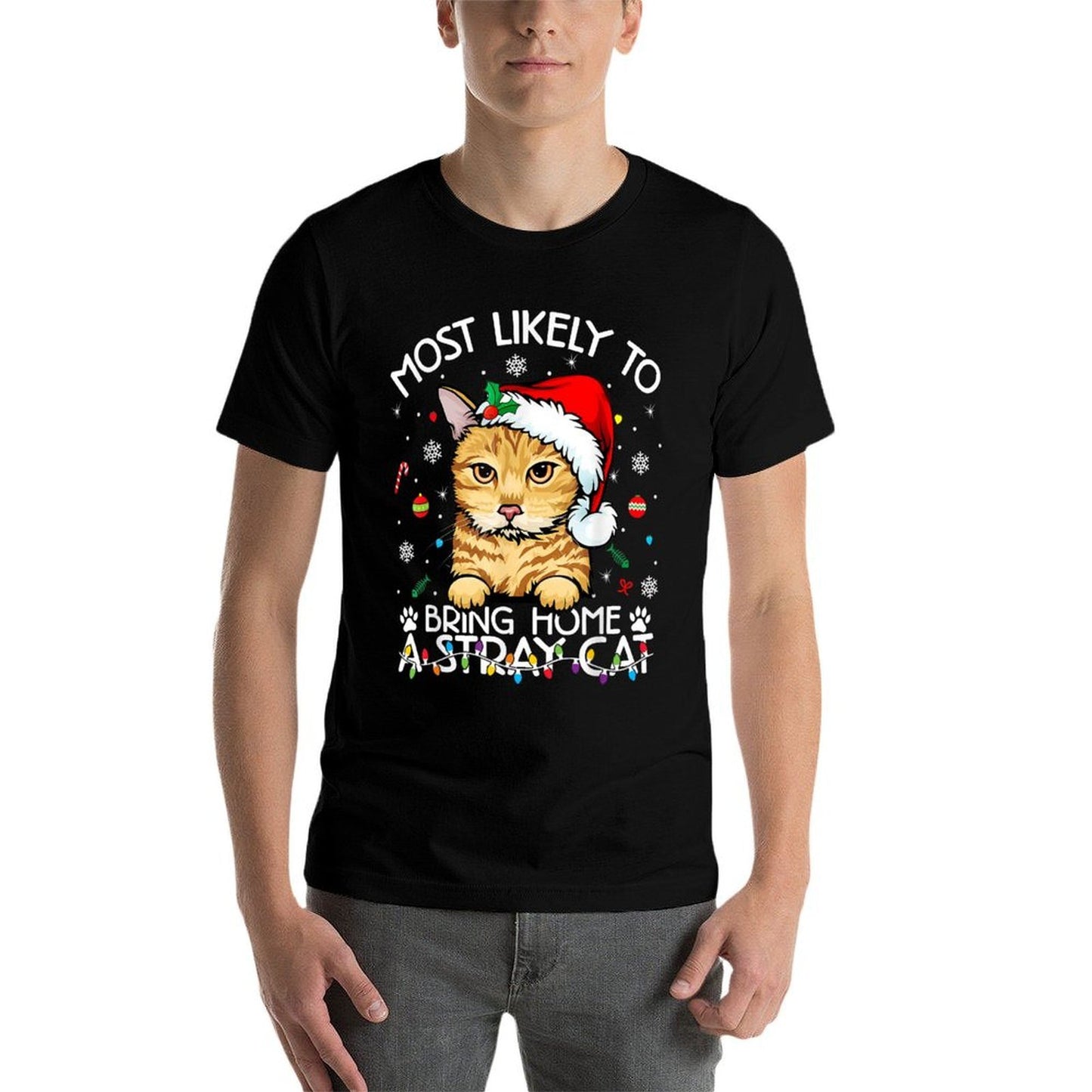 Most Likely-To Bring Home A Stray Ginger-Tabby Cat Xmas Eco-friendly Material T-Shirt