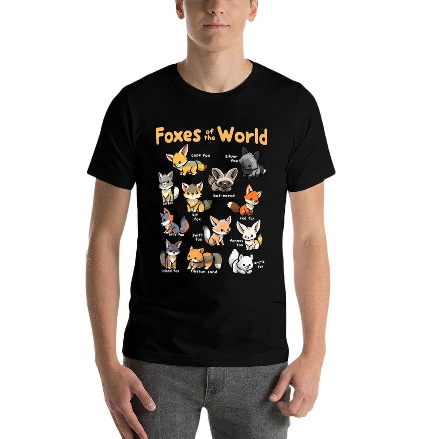 Kawaii Fox Animals of The World Educational Animal Fox Lover Wrinkle-resistant T-Shirt