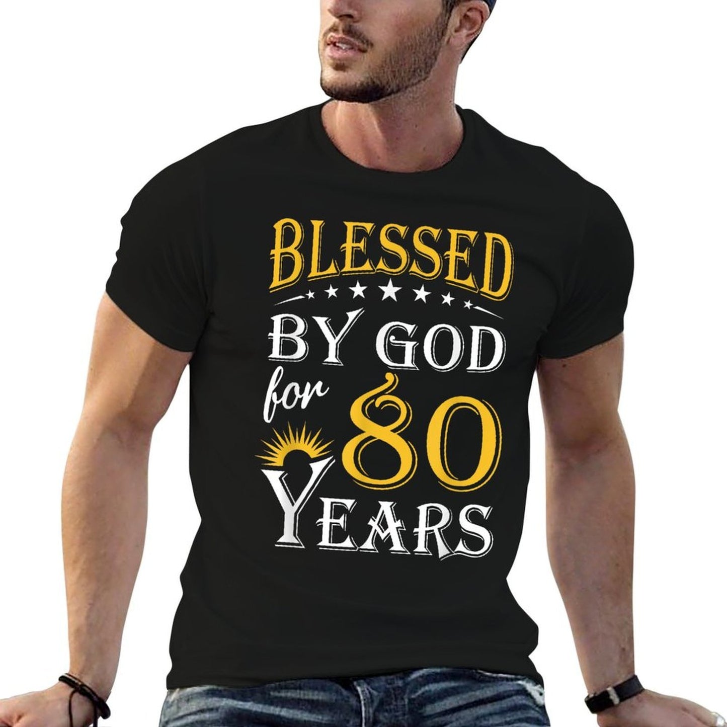 Vintage Blessed by God for 80 Years Happy 80th Birthday Cotton T-Shirt
