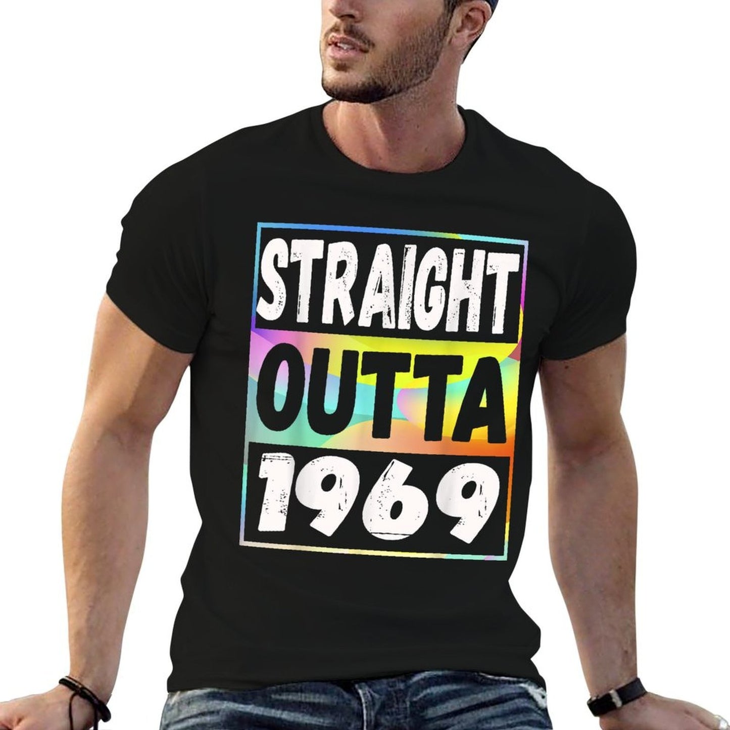 Straight Outta 1969 50th Birthday Gift Ribbed Collar T-Shirt