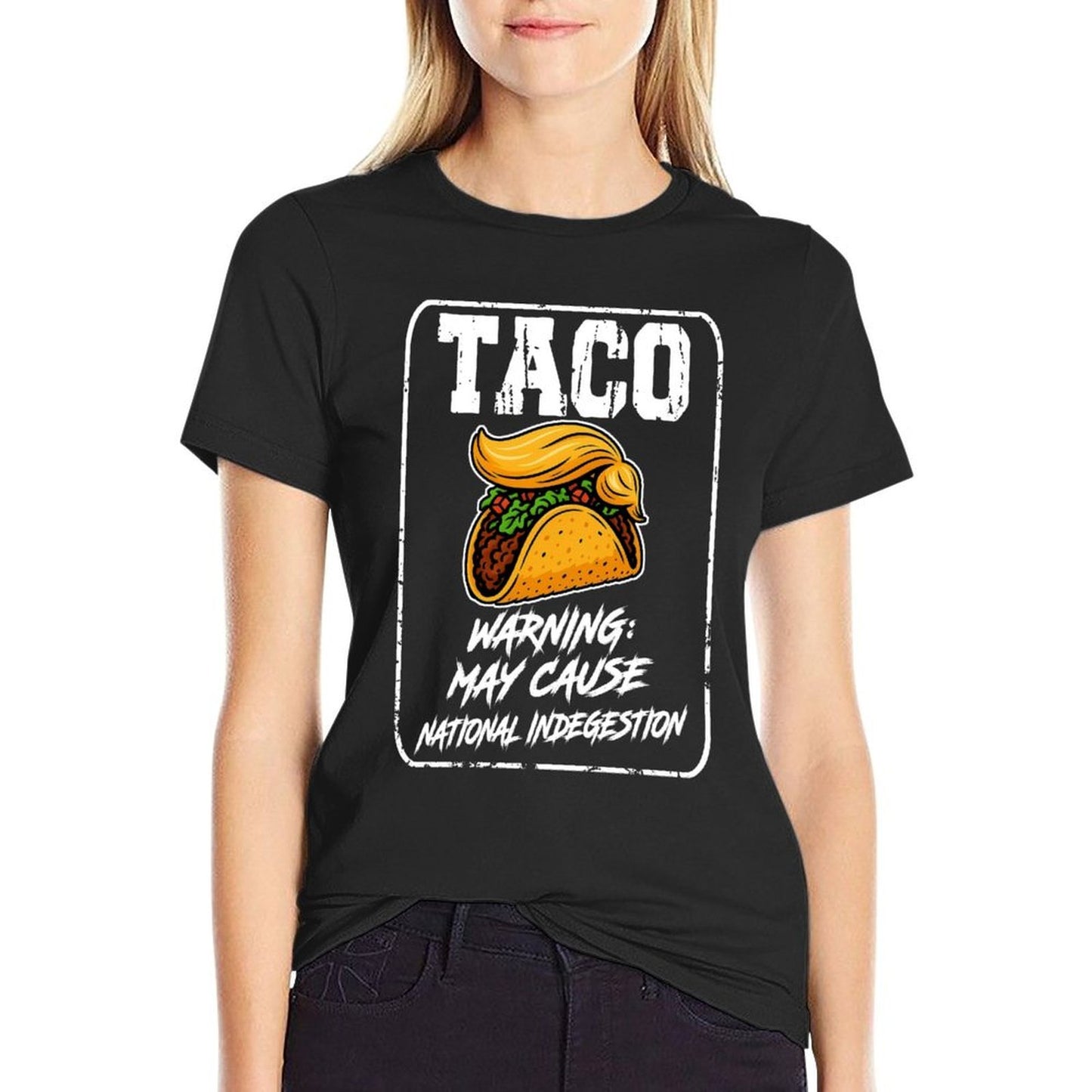 TACO Anti Trump Warning May Cause National Indigestion Retro Ribbed Collar T-Shirt