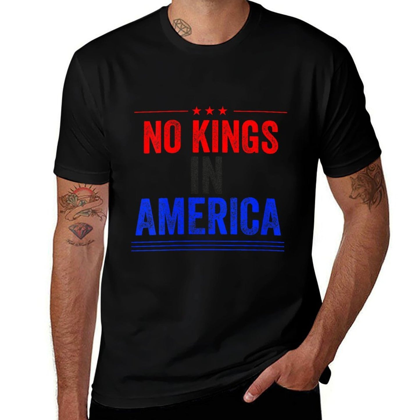 Womens No Kings in America Flag Protest Save Democracy Rolled Sleeves T-Shirt