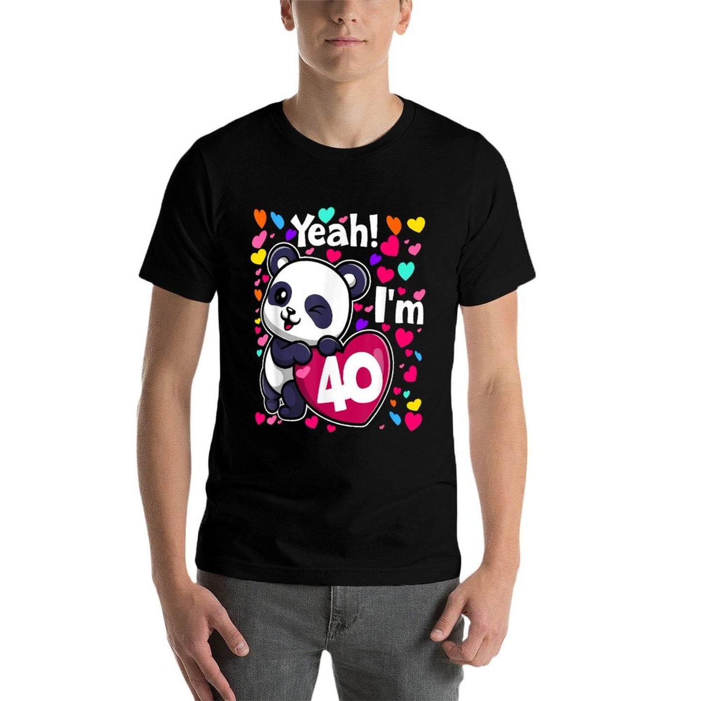 40 Years Old 40th Birthday Panda Hearts Cute Girl Party Polyester Blend T-Shirt