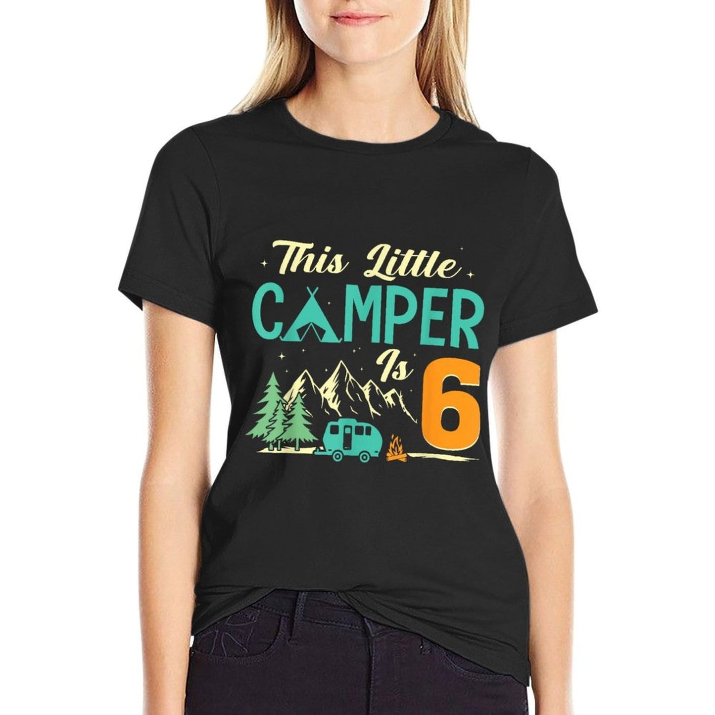 This Little Camper Is 6 Camp Lover 6th Camping Birthday Stretchy T-Shirt
