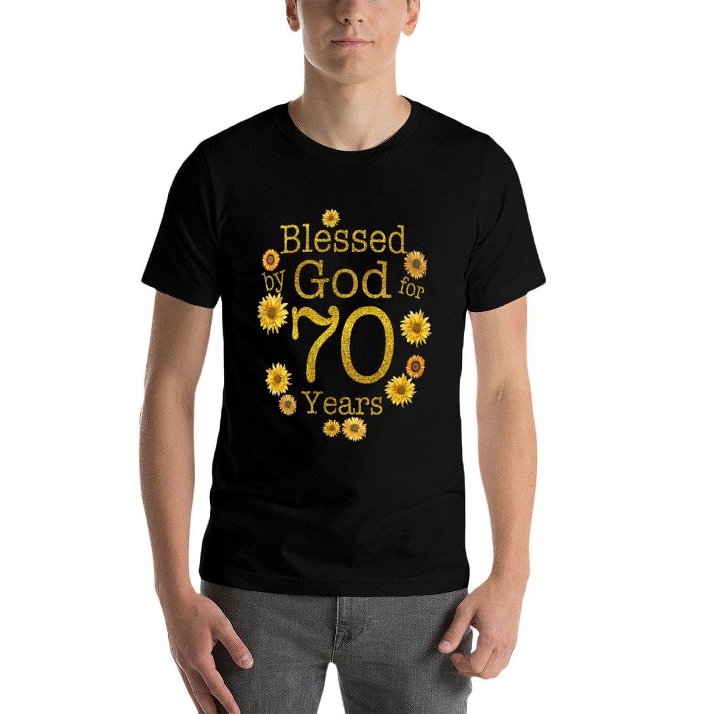 Blessed By God For 70 Years Sunflower Happy 70th Birthday Slim-fit Cut T-Shirt