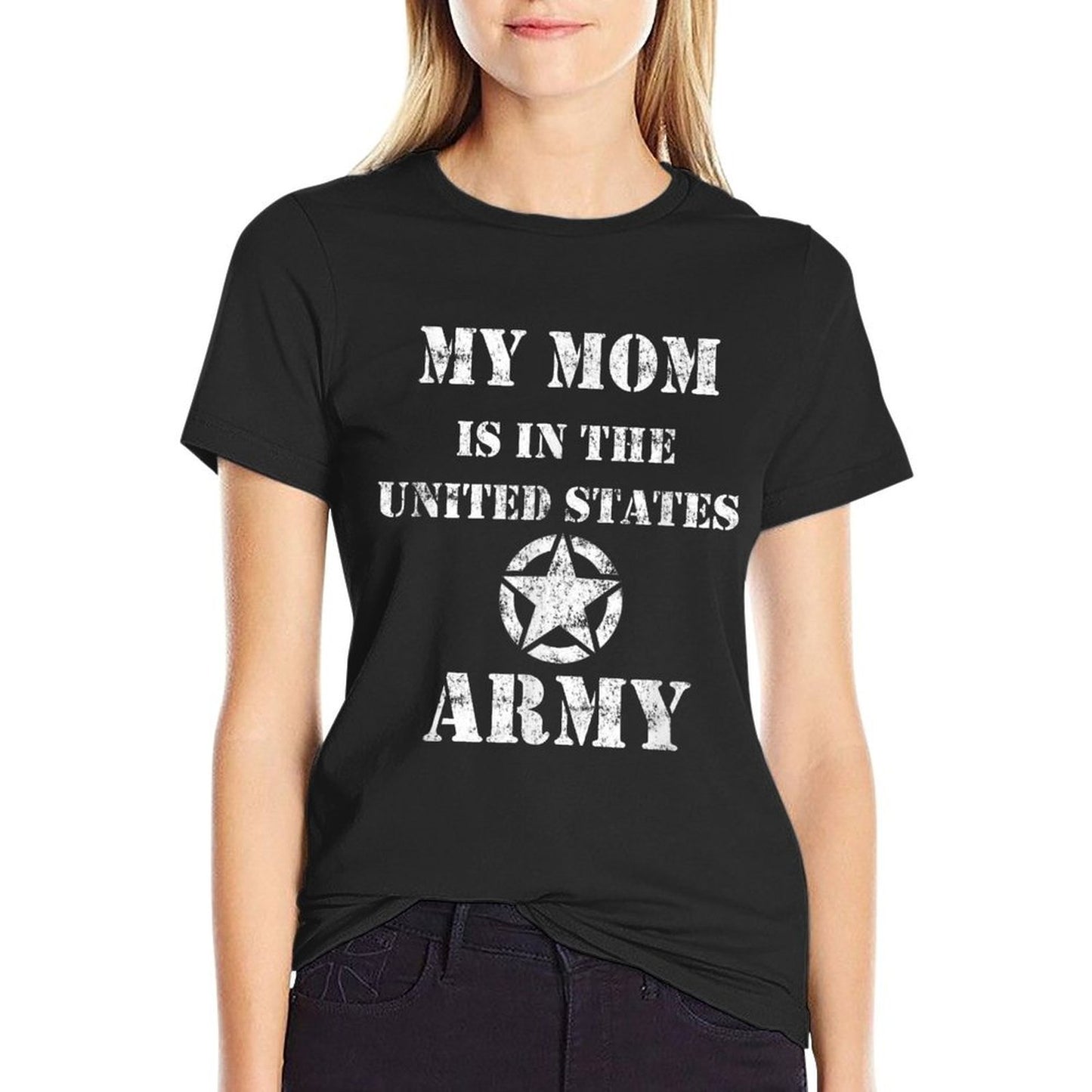 My Mom Is in The US Army Vintage Army Star Logo Oversized Silhouette T-Shirt