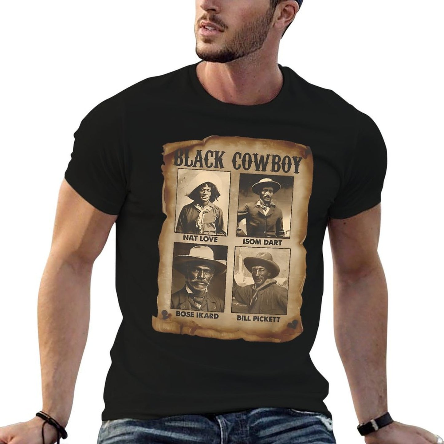 Black Cowboy Western Rodeo Melanin Black History Texas Men Tagless Design T-Shirt