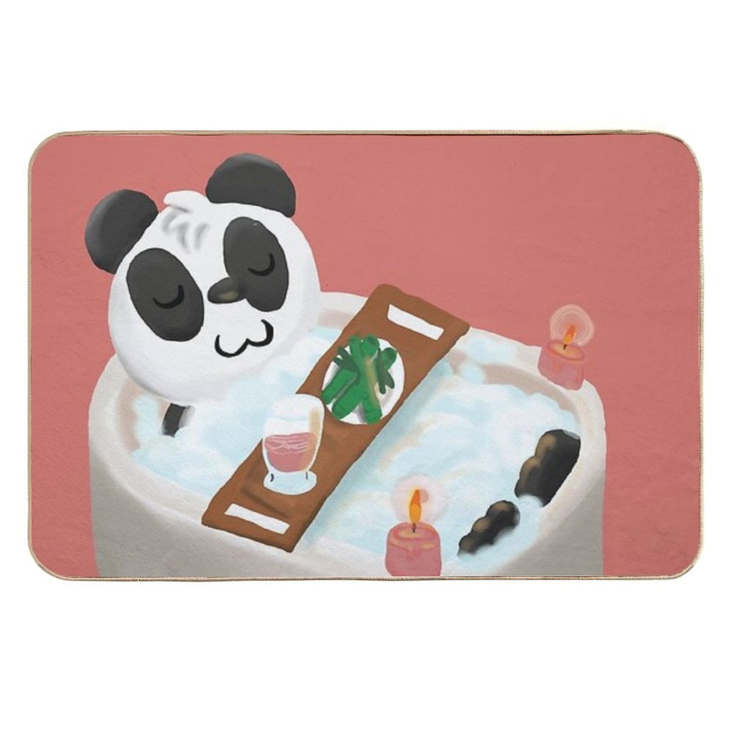 Bath Time Panda _ Self Care, Bubble Bath, Candles, Drink Fade-Resistant Bath Mat